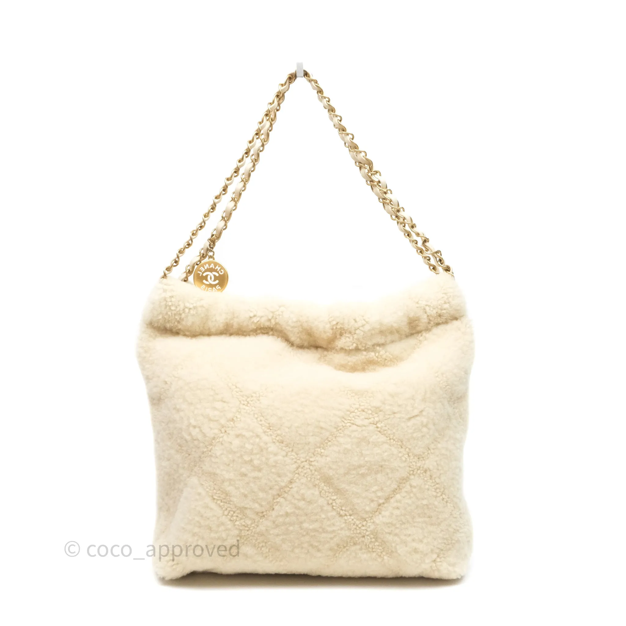 Chanel Small 22 Bag Ecru Shearling Aged Gold Hardware