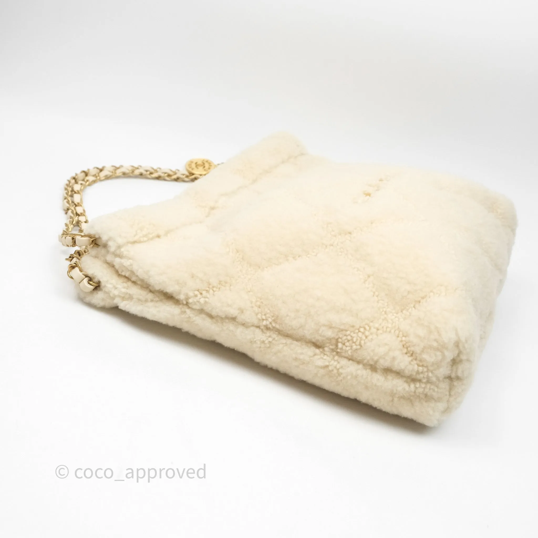 Chanel Small 22 Bag Ecru Shearling Aged Gold Hardware