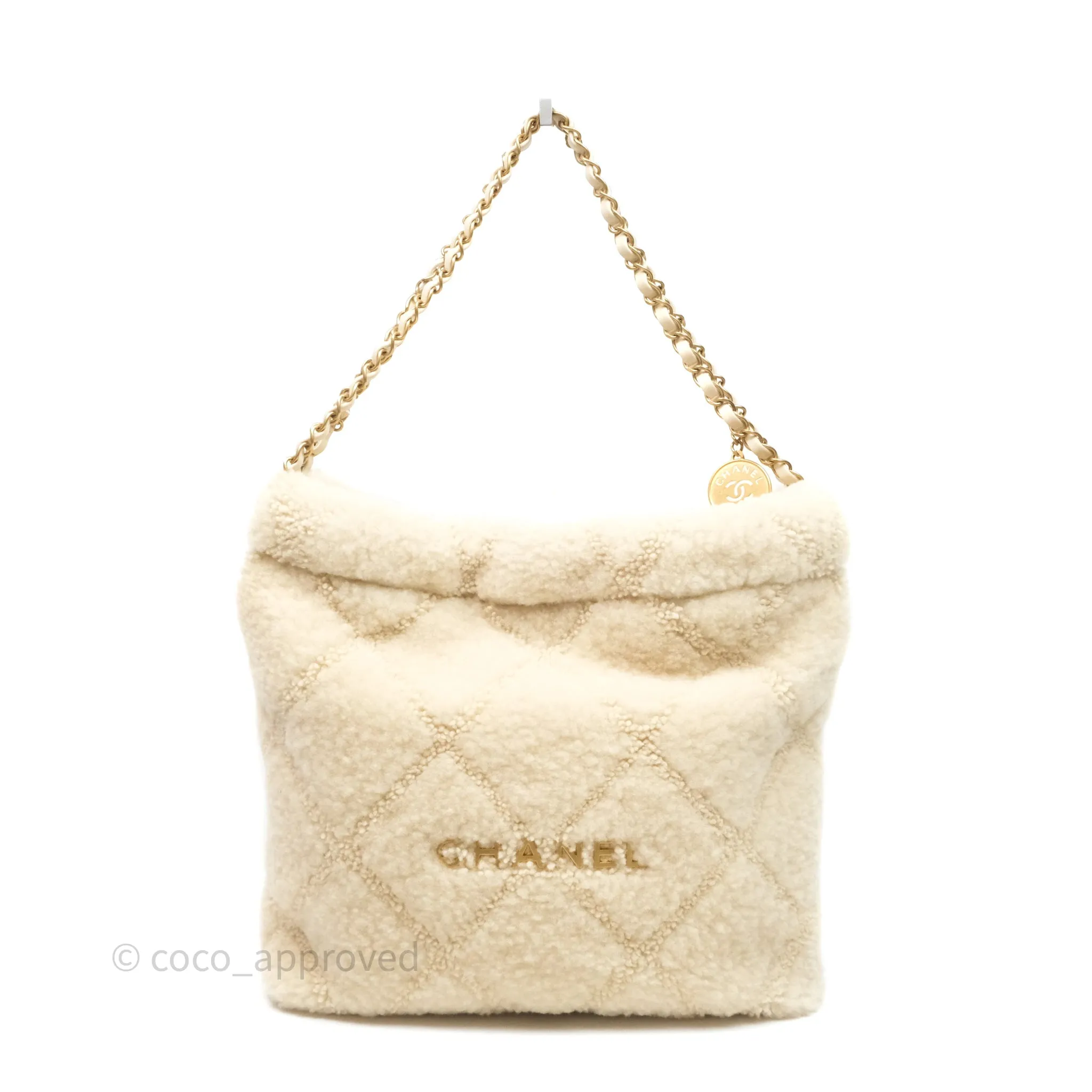 Chanel Small 22 Bag Ecru Shearling Aged Gold Hardware