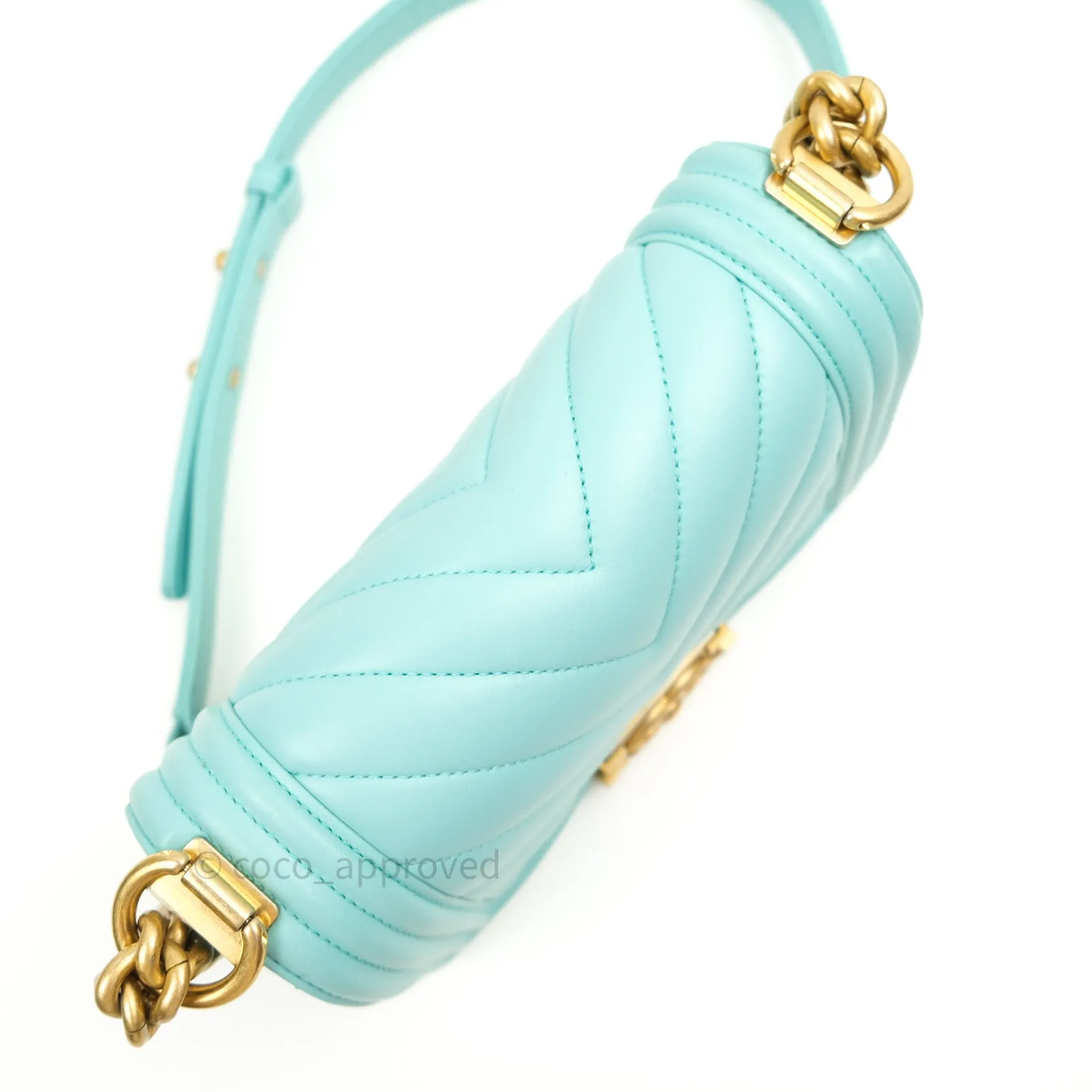 Chanel Small Boy Chevron Blue Calfskin Gold Hardware