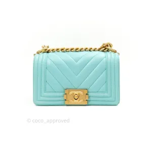 Chanel Small Boy Chevron Blue Calfskin Gold Hardware
