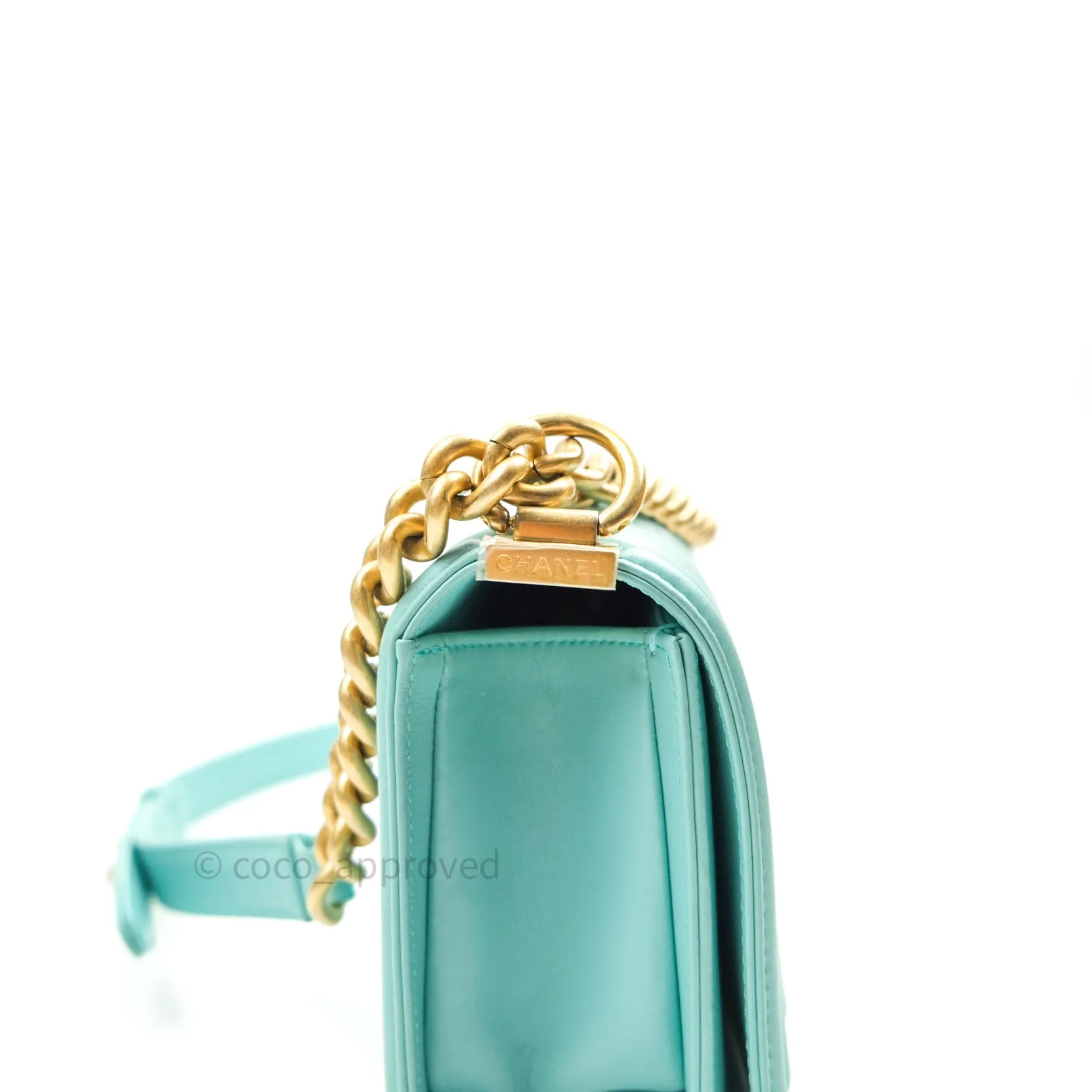 Chanel Small Boy Chevron Blue Calfskin Gold Hardware