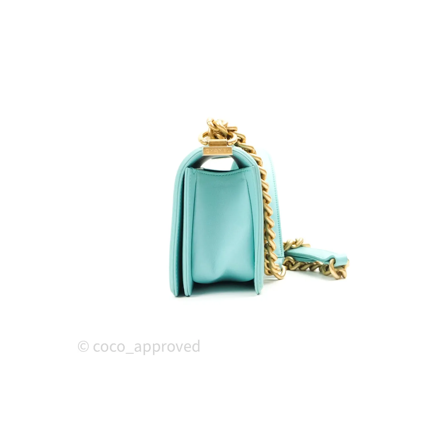 Chanel Small Boy Chevron Blue Calfskin Gold Hardware
