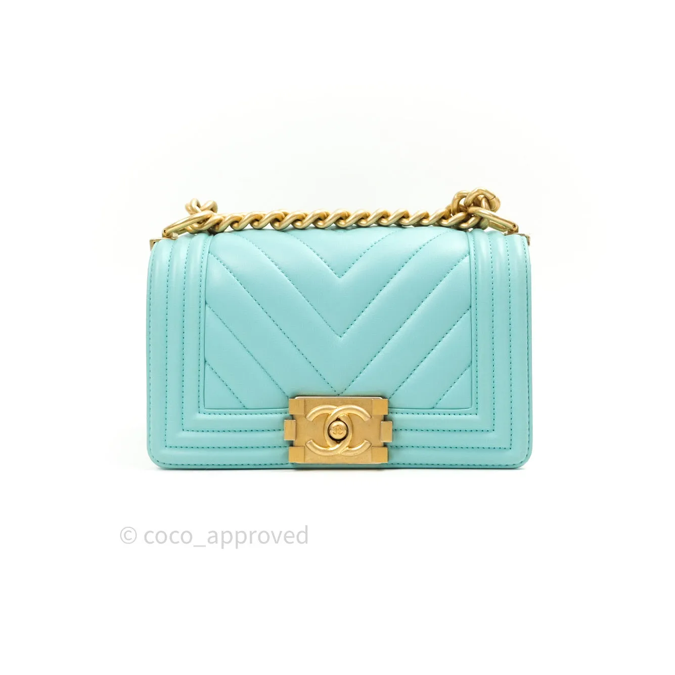 Chanel Small Boy Chevron Blue Calfskin Gold Hardware