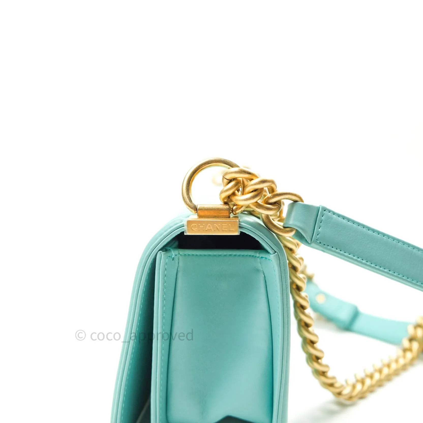 Chanel Small Boy Chevron Blue Calfskin Gold Hardware