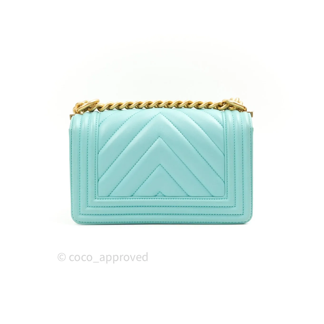 Chanel Small Boy Chevron Blue Calfskin Gold Hardware