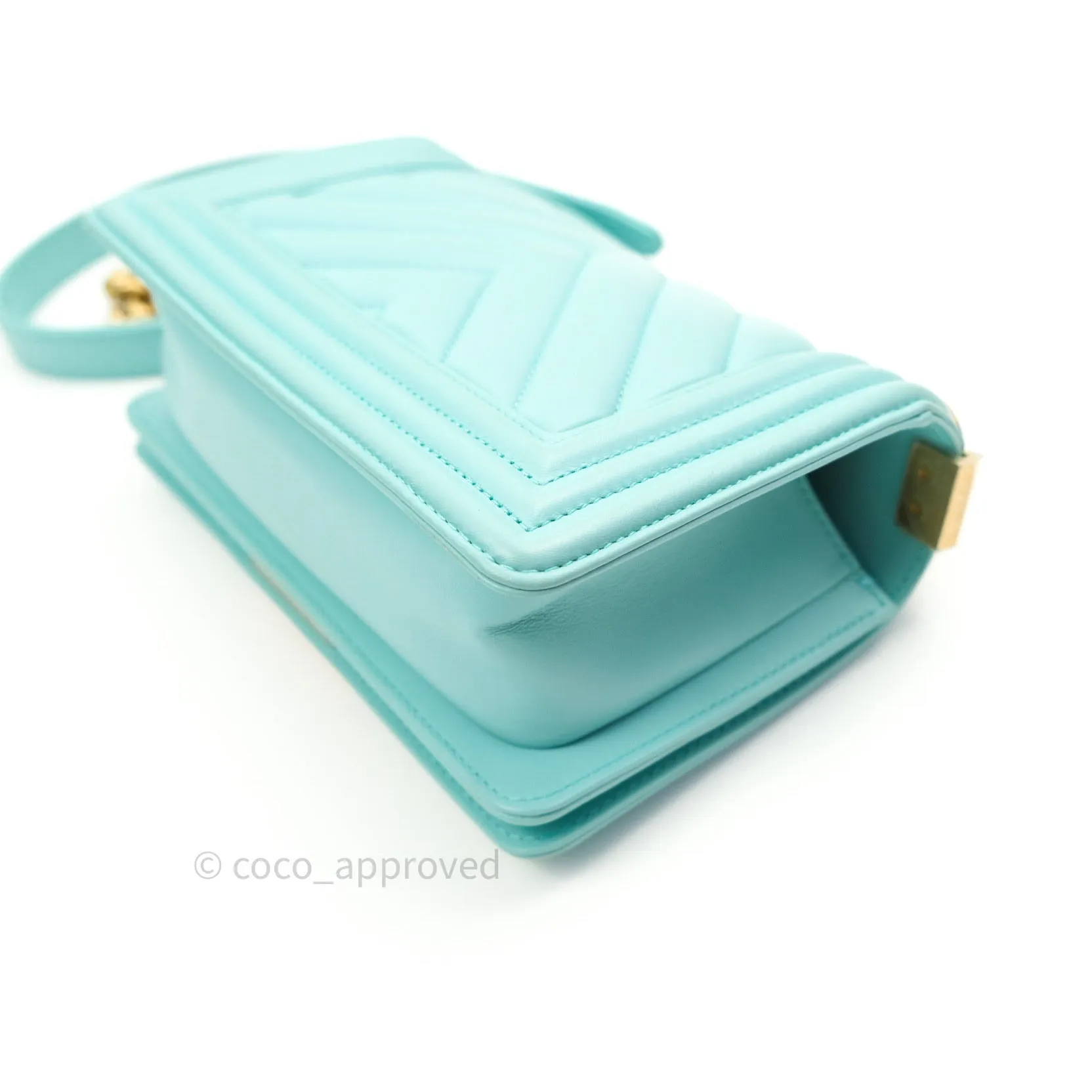 Chanel Small Boy Chevron Blue Calfskin Gold Hardware