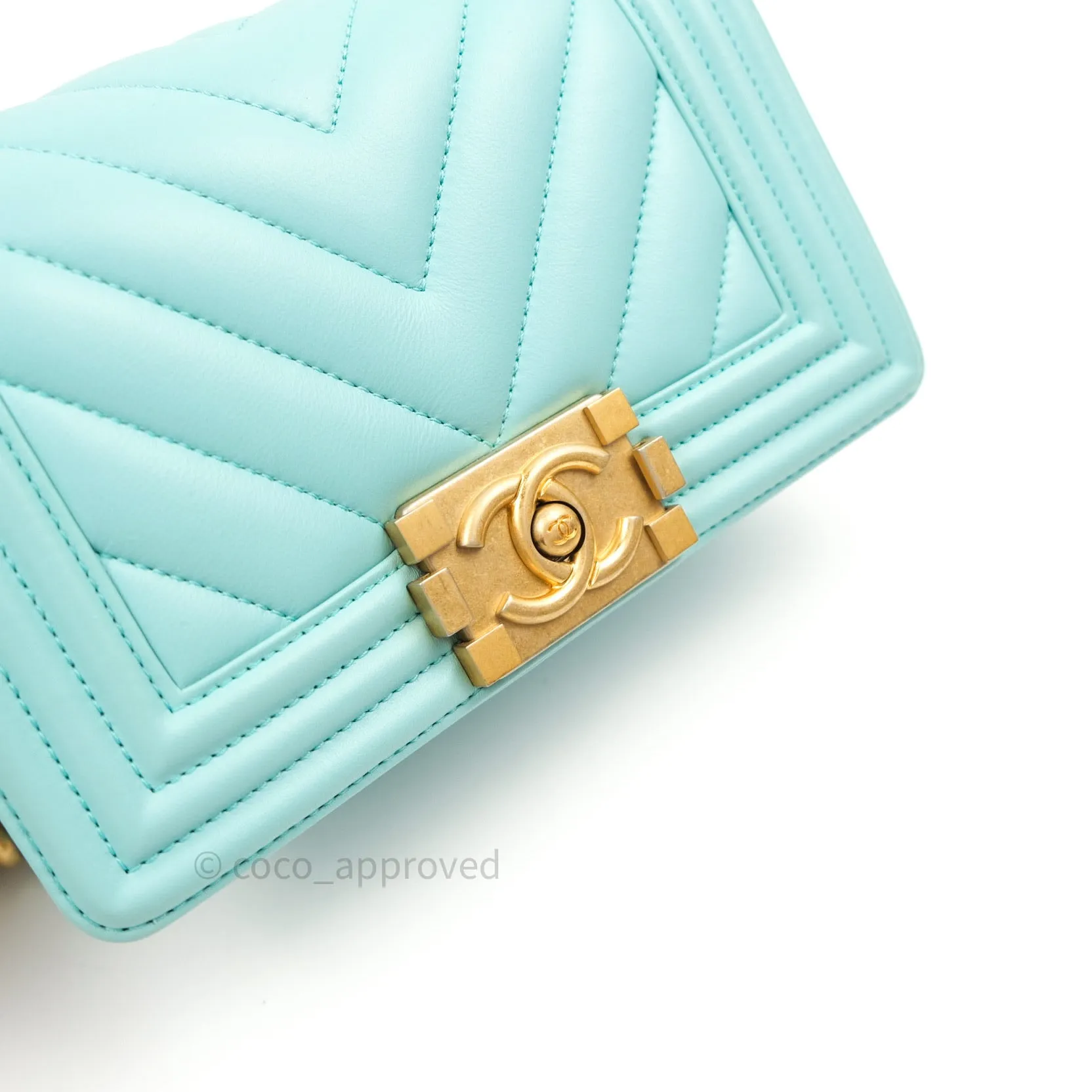 Chanel Small Boy Chevron Blue Calfskin Gold Hardware
