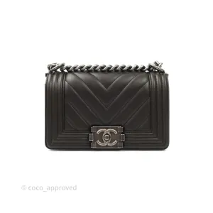 Chanel Small Boy Chevron Dark Brown Calfskin Ruthenium Hardware