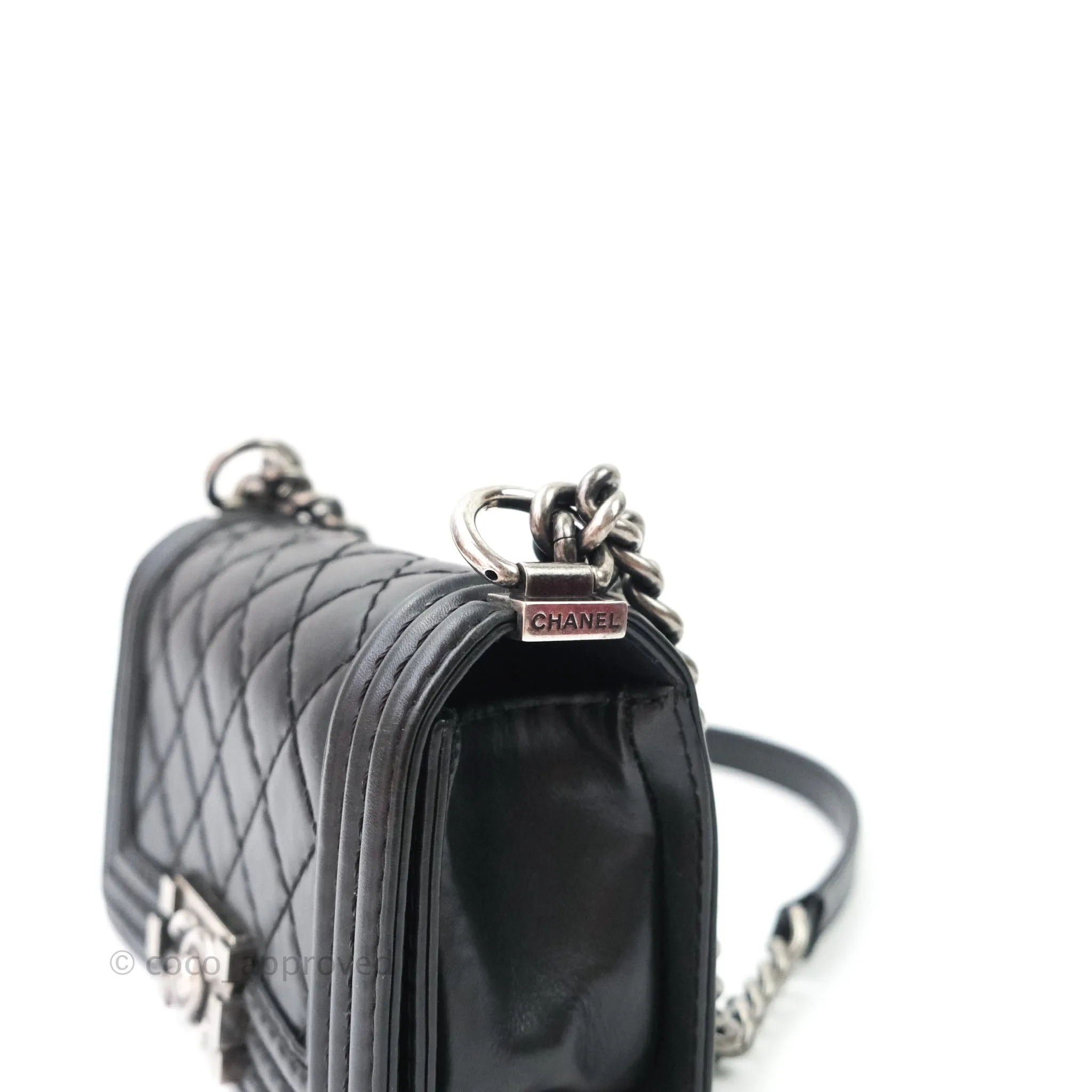 Chanel Small Boy Quilted Black Calfskin Ruthenium Hardware