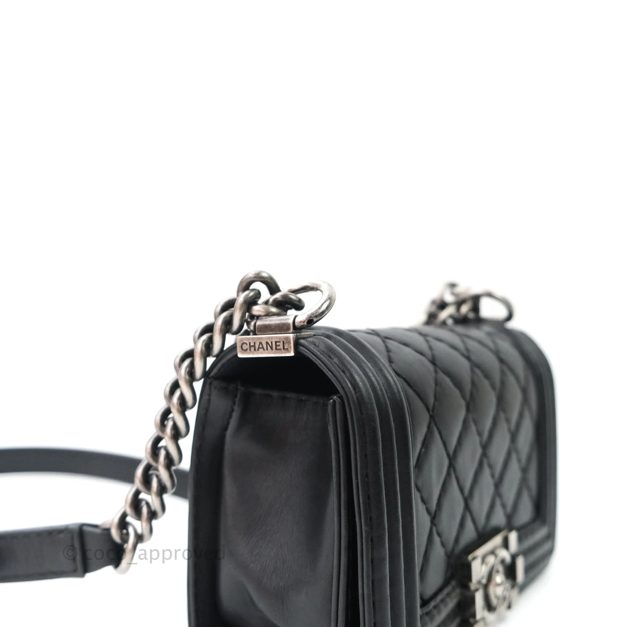 Chanel Small Boy Quilted Black Calfskin Ruthenium Hardware