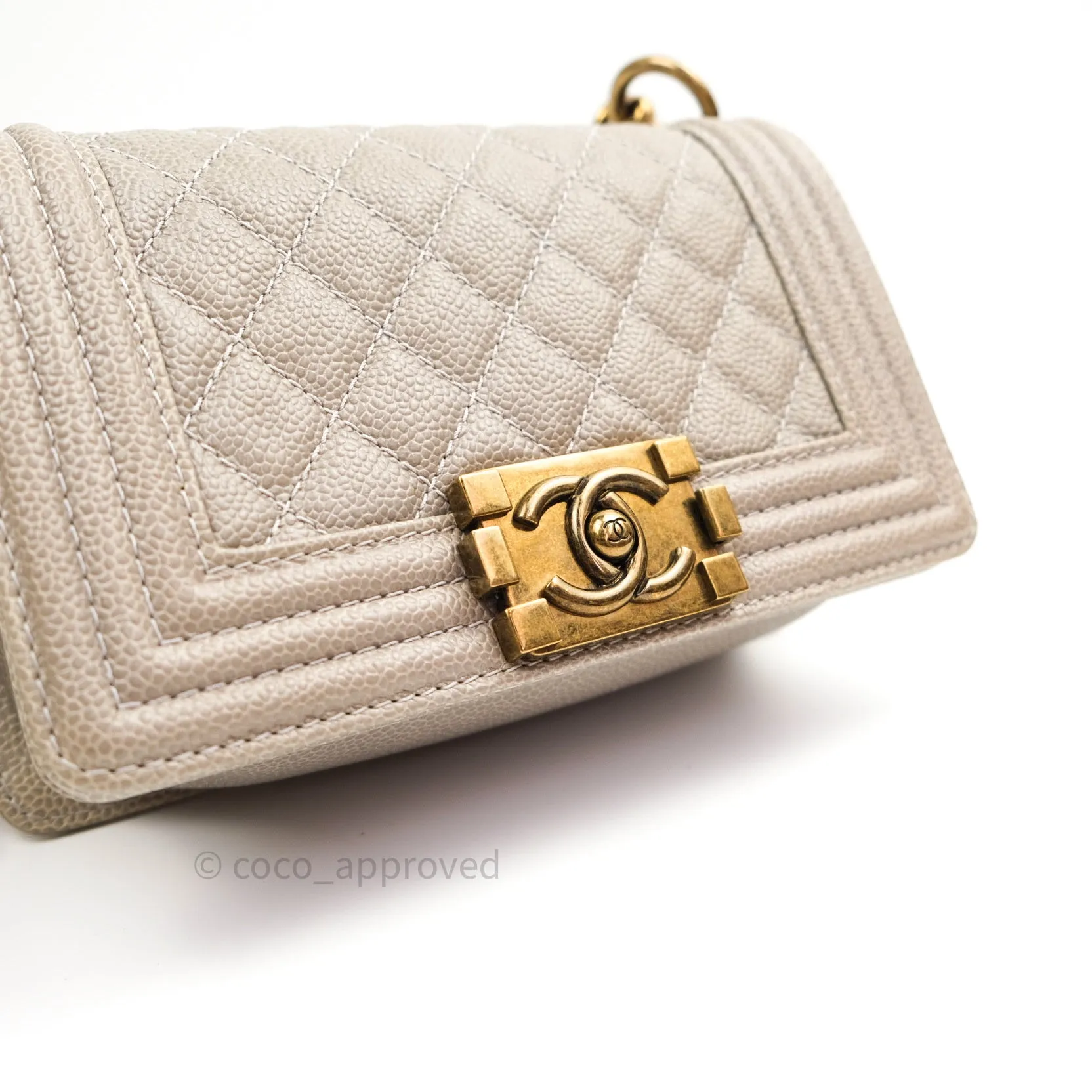 Chanel Small Boy Quilted Grey Caviar Antique Gold Hardware 14B