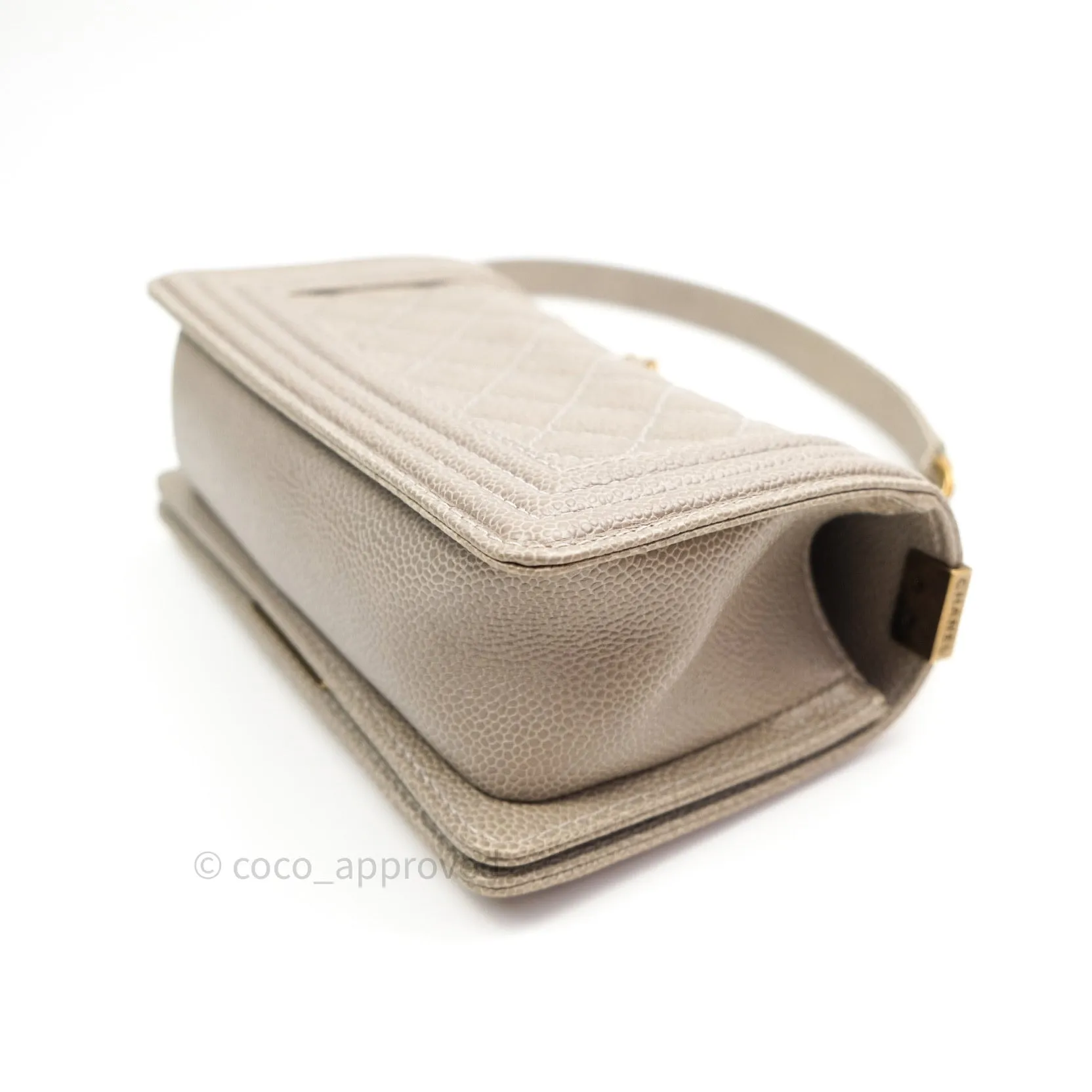 Chanel Small Boy Quilted Grey Caviar Antique Gold Hardware 14B