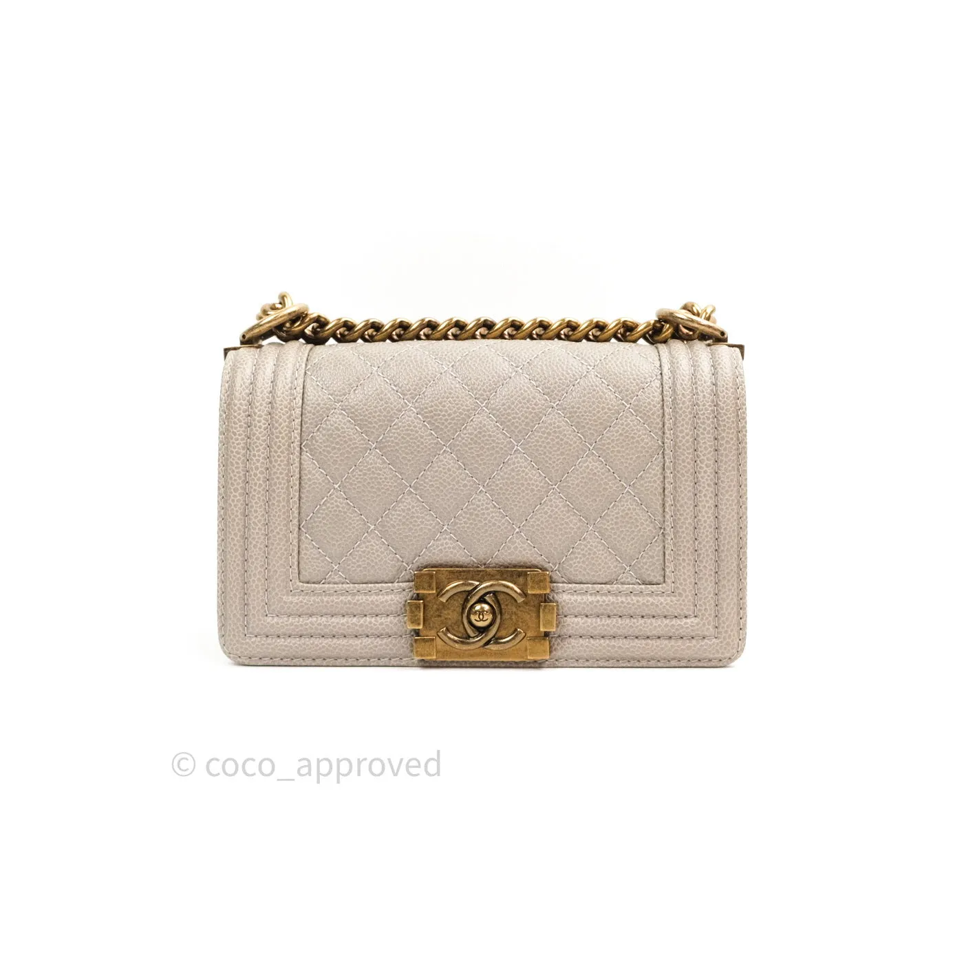 Chanel Small Boy Quilted Grey Caviar Antique Gold Hardware 14B