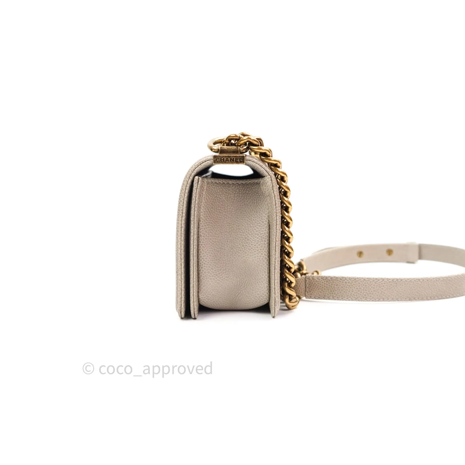 Chanel Small Boy Quilted Grey Caviar Antique Gold Hardware 14B