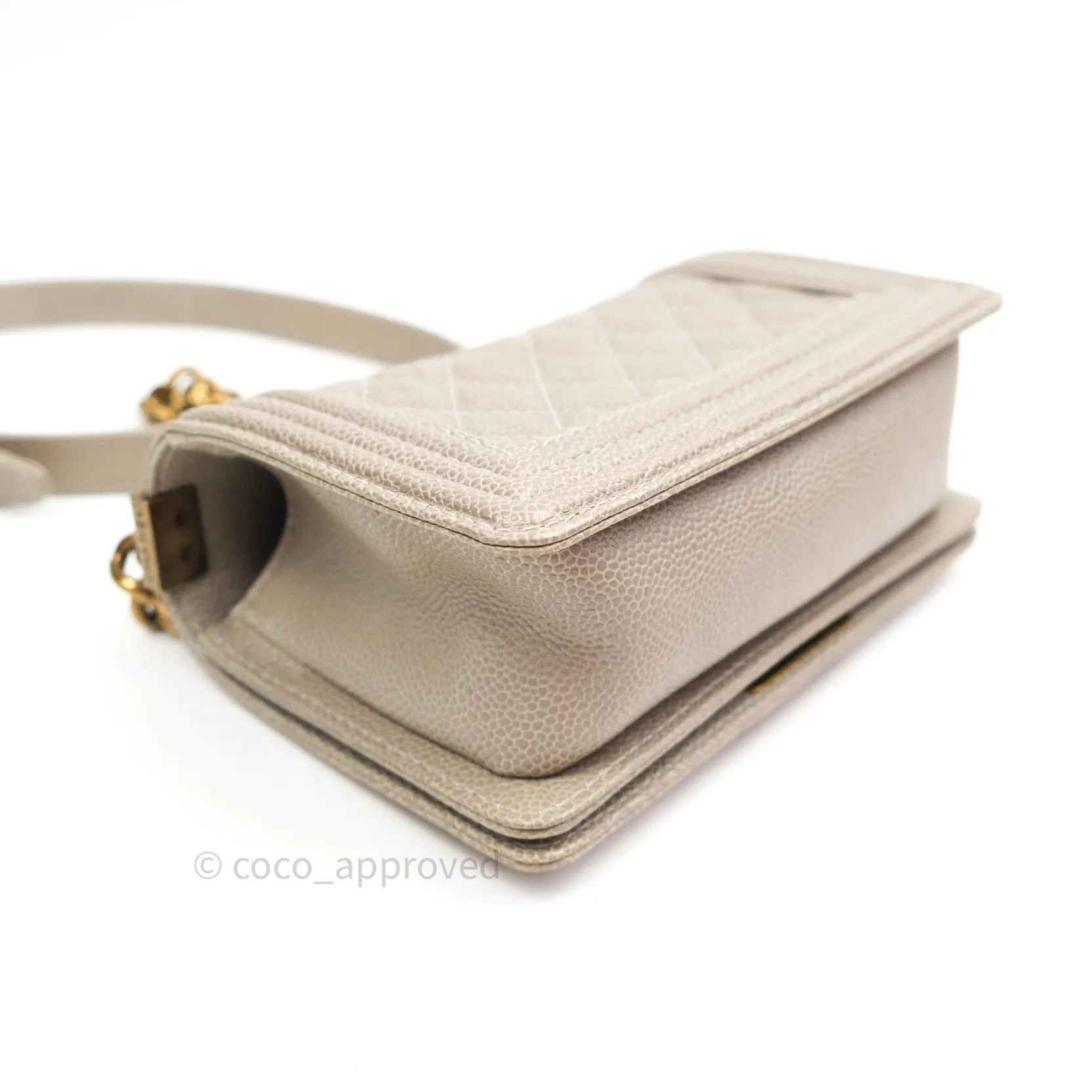Chanel Small Boy Quilted Grey Caviar Antique Gold Hardware 14B