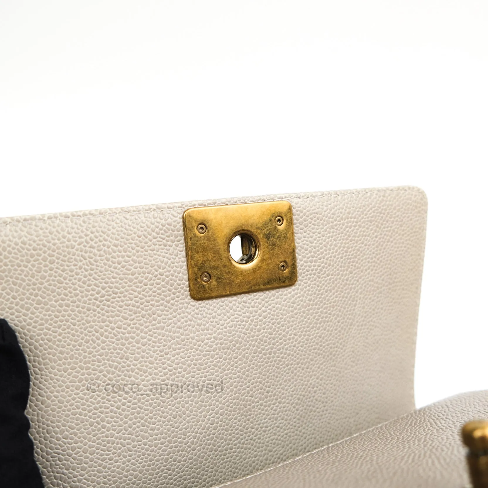 Chanel Small Boy Quilted Grey Caviar Antique Gold Hardware 14B