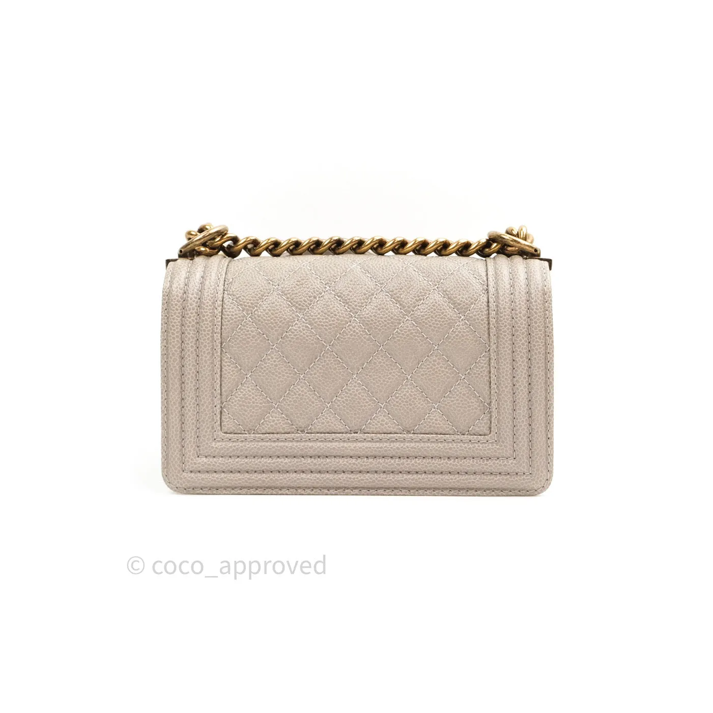 Chanel Small Boy Quilted Grey Caviar Antique Gold Hardware 14B