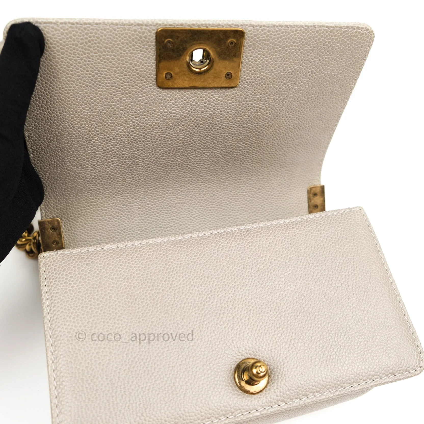 Chanel Small Boy Quilted Grey Caviar Antique Gold Hardware 14B