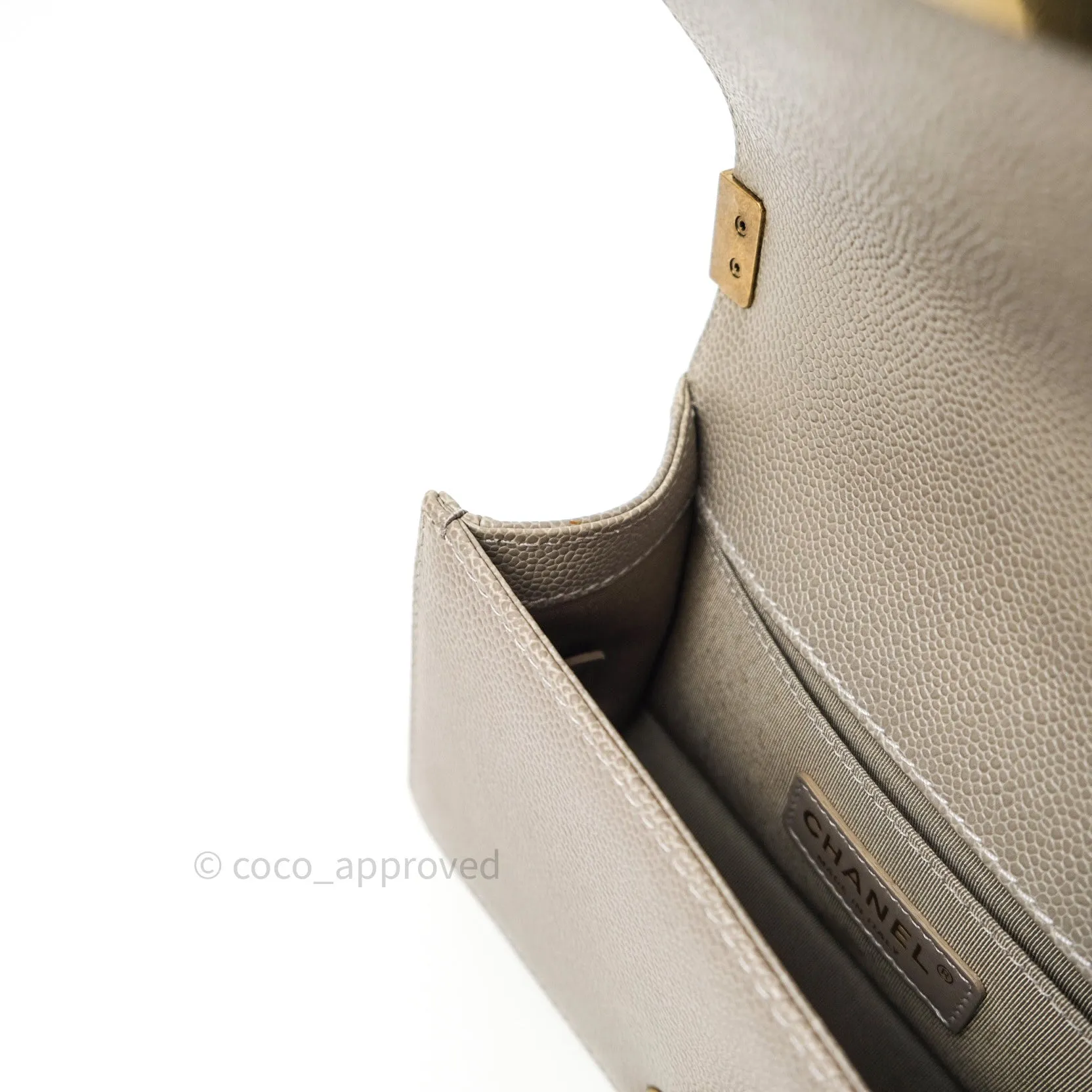 Chanel Small Boy Quilted Grey Caviar Antique Gold Hardware 14B