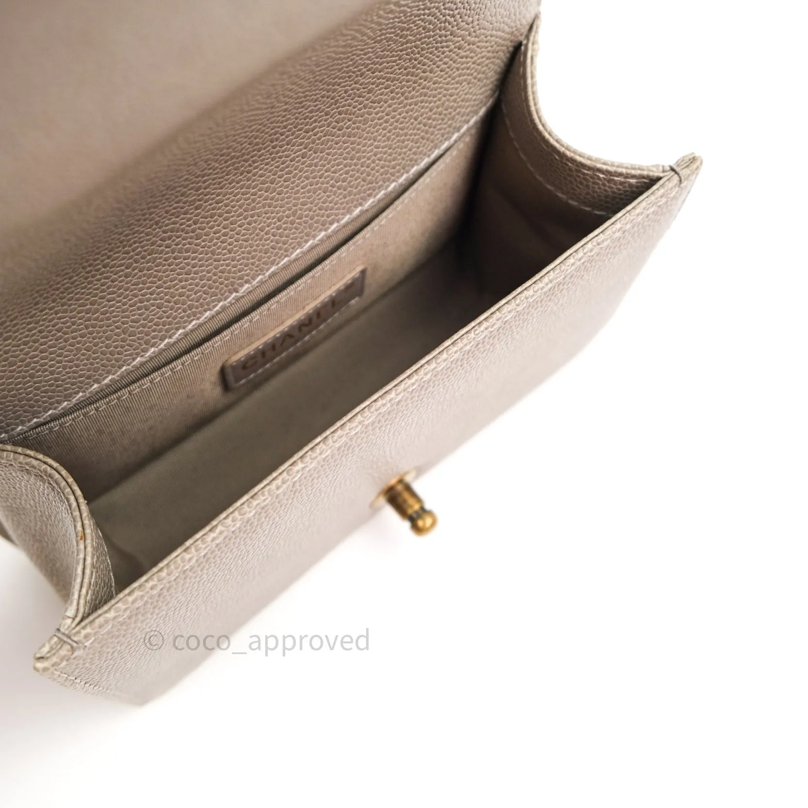Chanel Small Boy Quilted Grey Caviar Antique Gold Hardware 14B