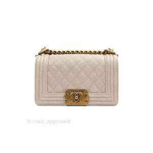 Chanel Small Boy Quilted Grey Caviar Antique Gold Hardware 14B