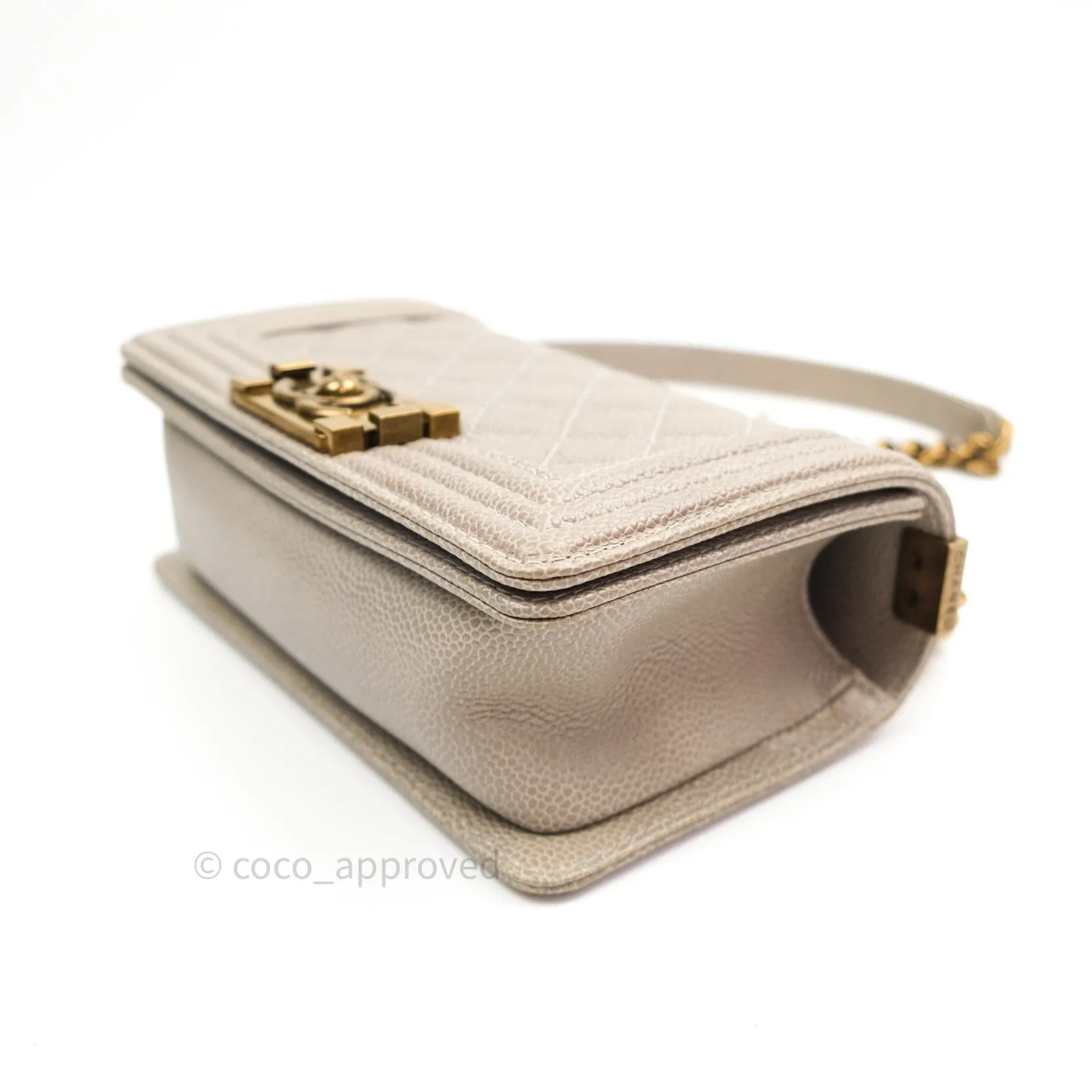 Chanel Small Boy Quilted Grey Caviar Antique Gold Hardware 14B