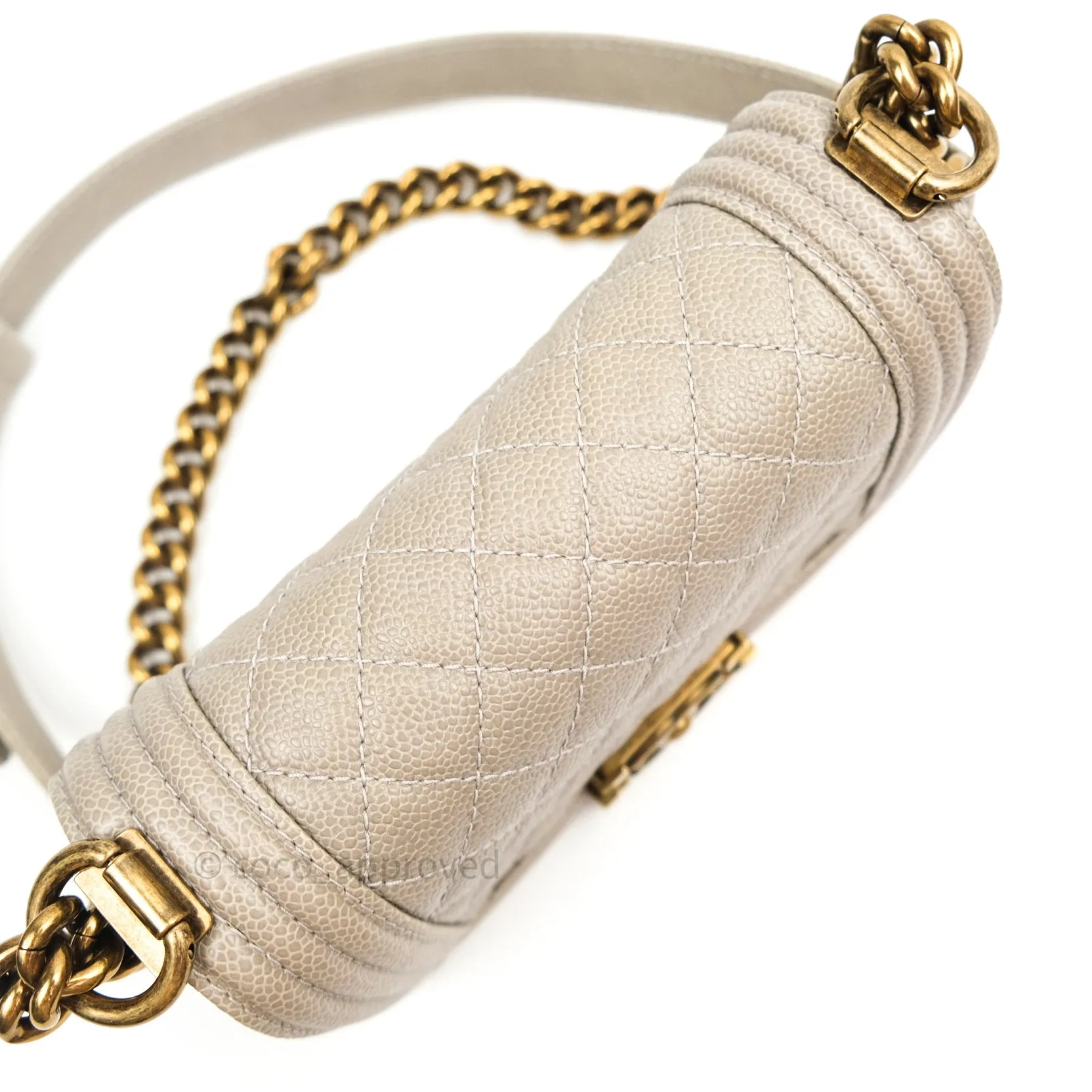 Chanel Small Boy Quilted Grey Caviar Antique Gold Hardware 14B