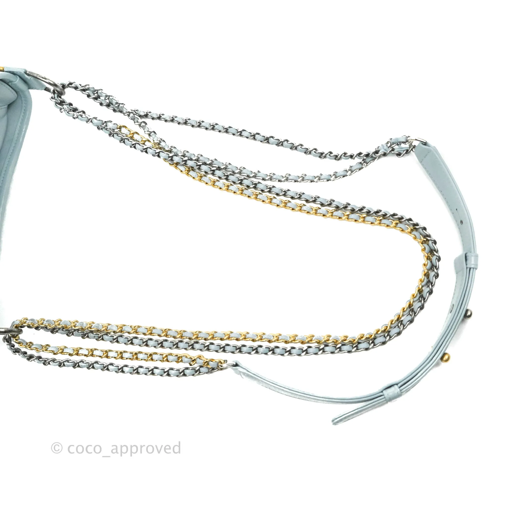 Chanel Small Gabrielle Hobo Light Blue Grey Aged Calfskin Mixed Hardware
