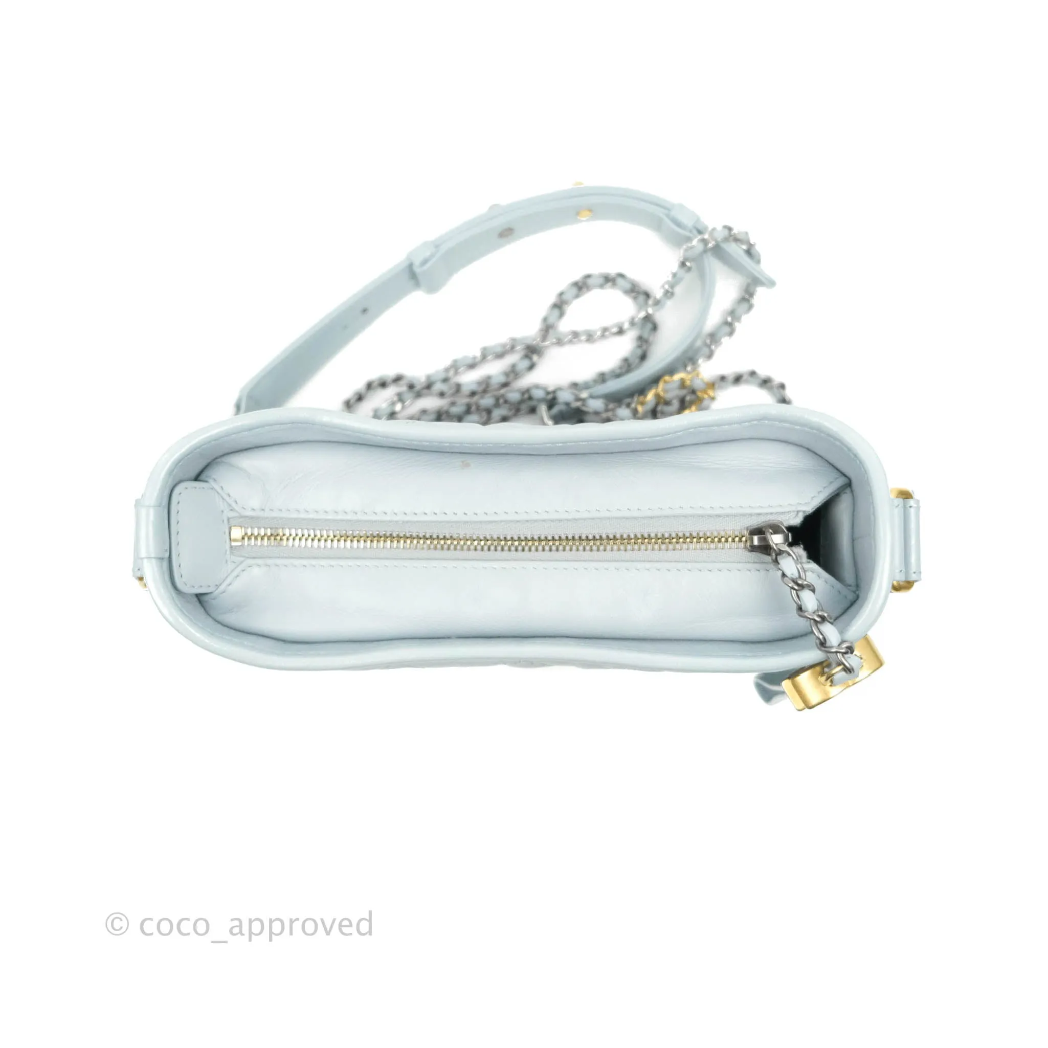 Chanel Small Gabrielle Hobo Light Blue Grey Aged Calfskin Mixed Hardware