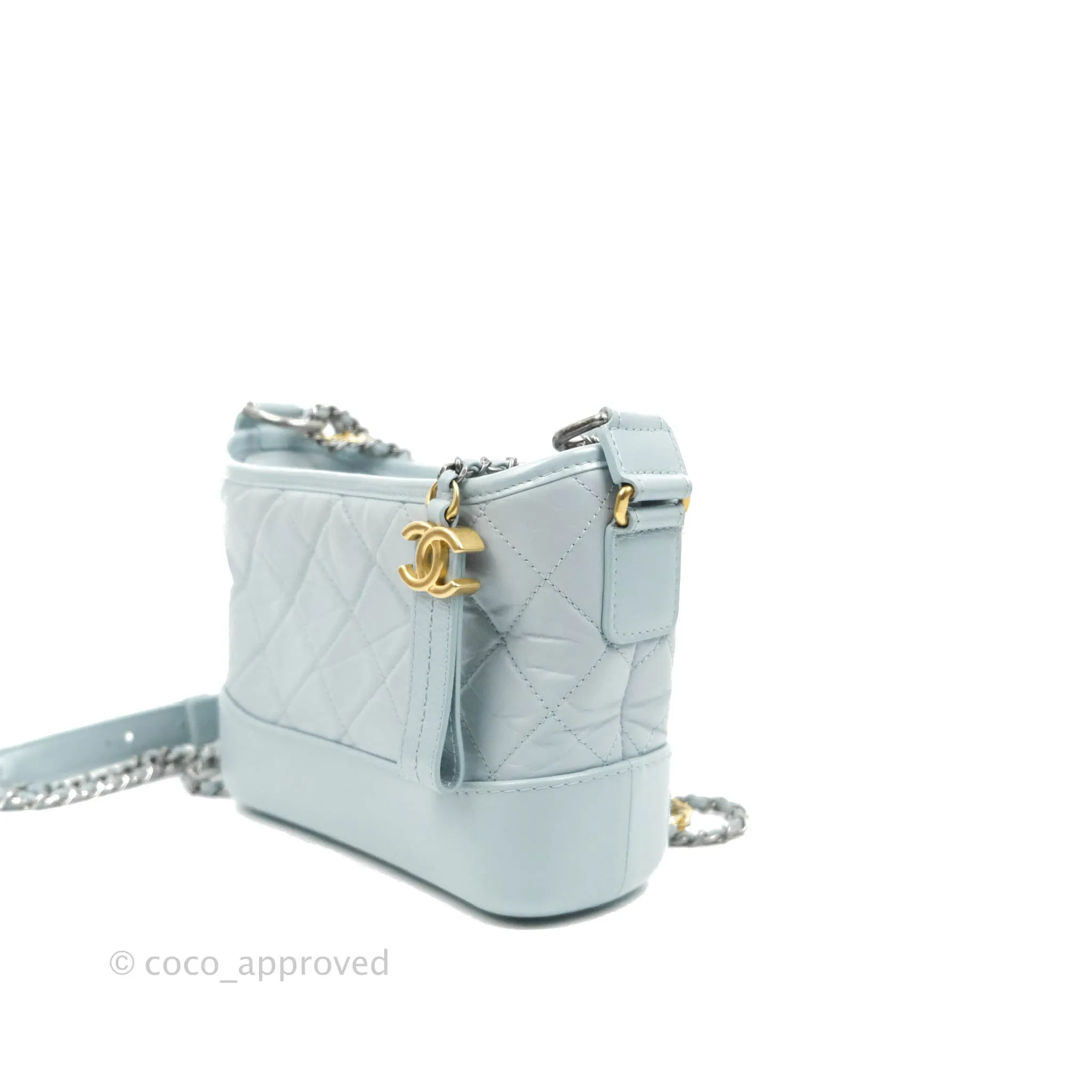 Chanel Small Gabrielle Hobo Light Blue Grey Aged Calfskin Mixed Hardware