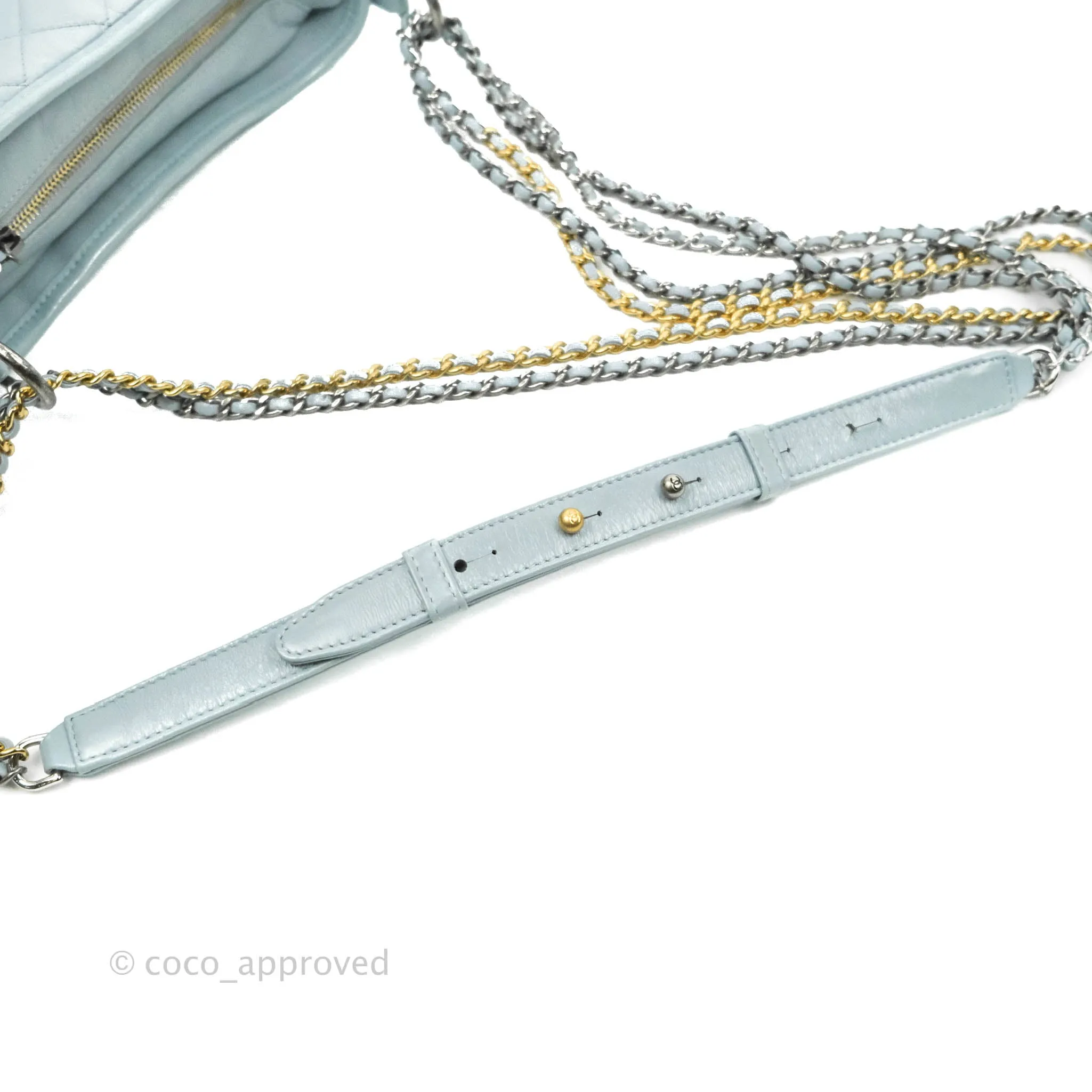 Chanel Small Gabrielle Hobo Light Blue Grey Aged Calfskin Mixed Hardware