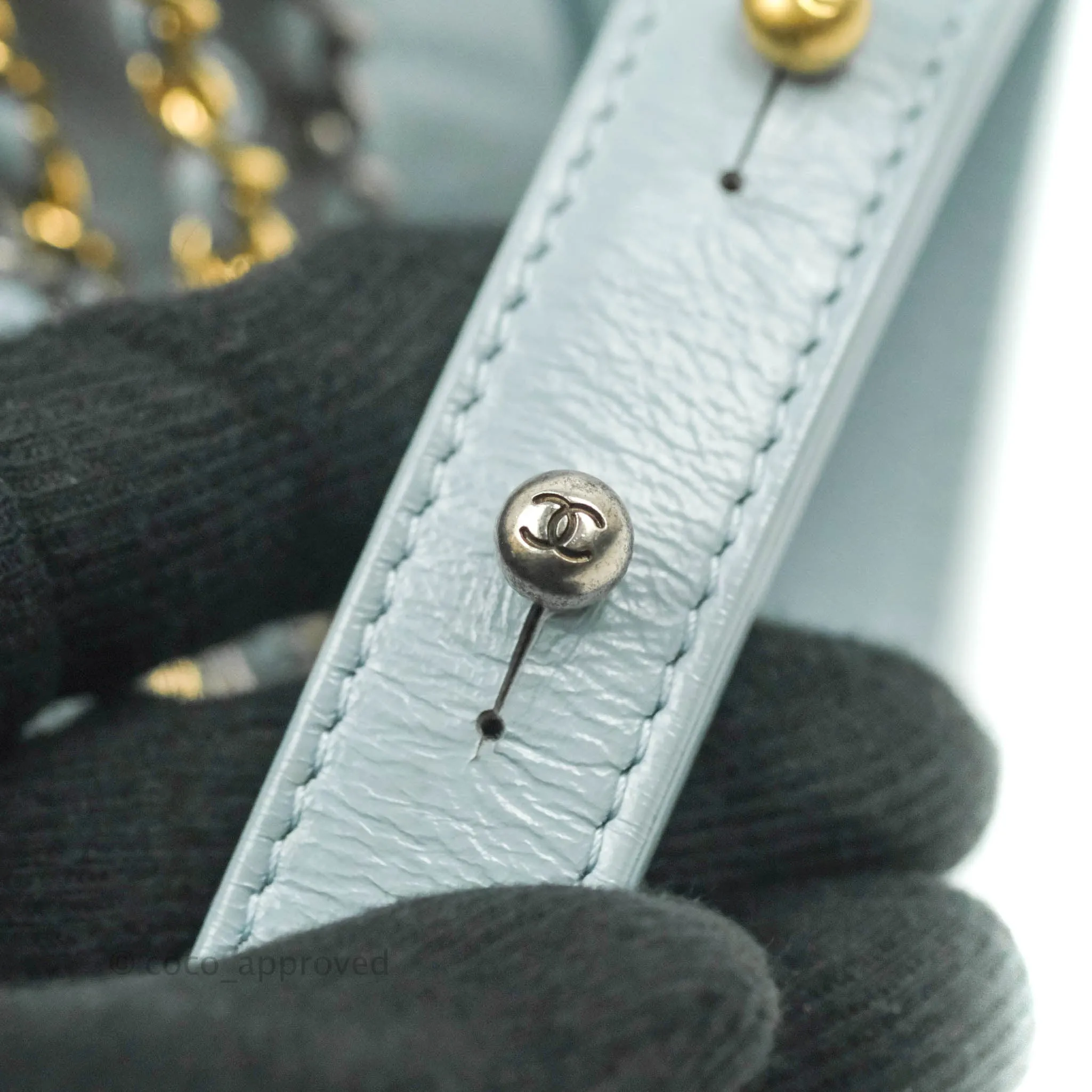 Chanel Small Gabrielle Hobo Light Blue Grey Aged Calfskin Mixed Hardware