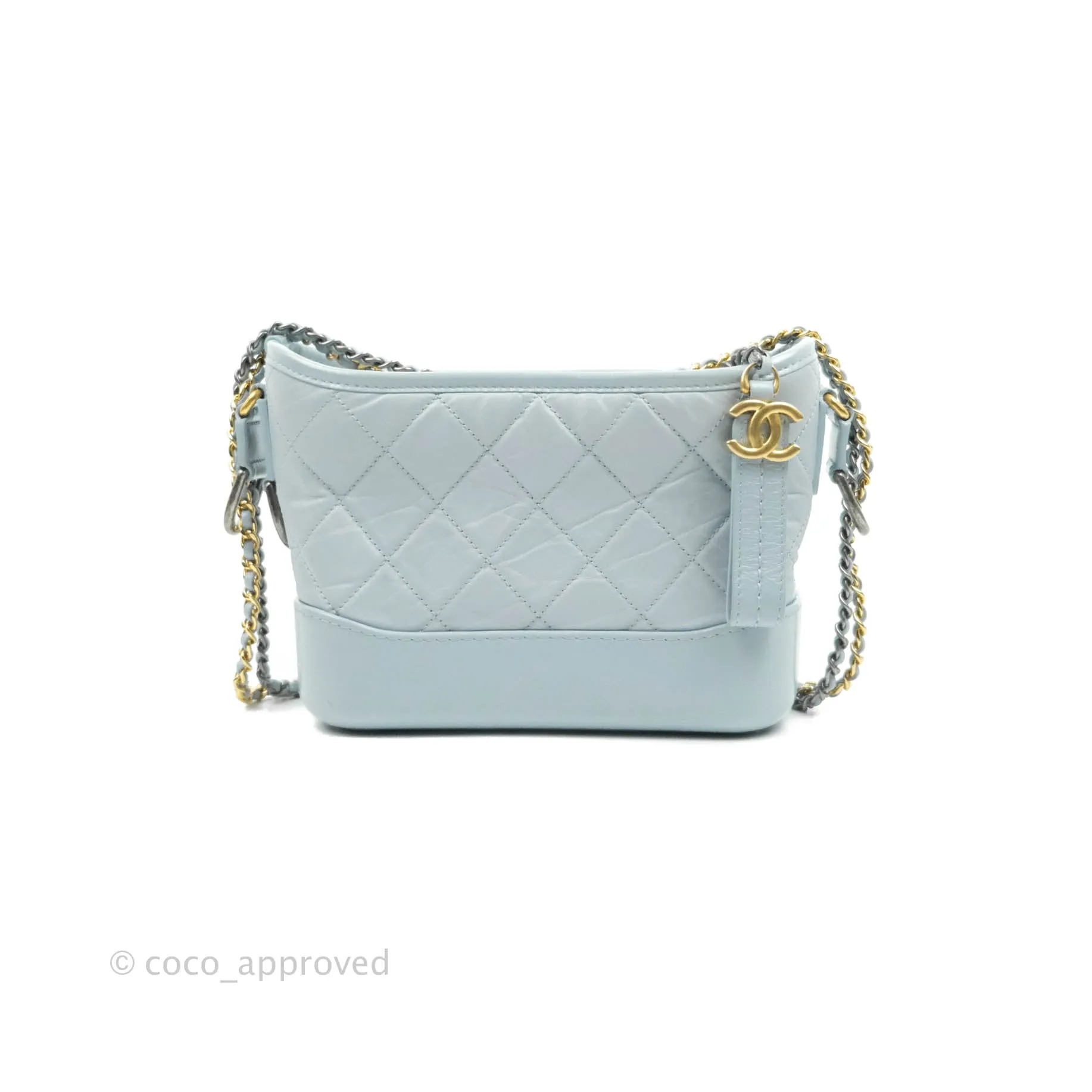 Chanel Small Gabrielle Hobo Light Blue Grey Aged Calfskin Mixed Hardware