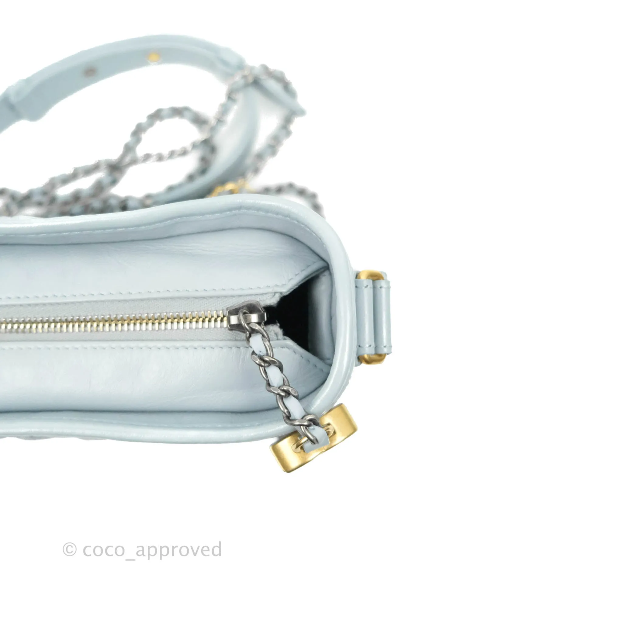 Chanel Small Gabrielle Hobo Light Blue Grey Aged Calfskin Mixed Hardware