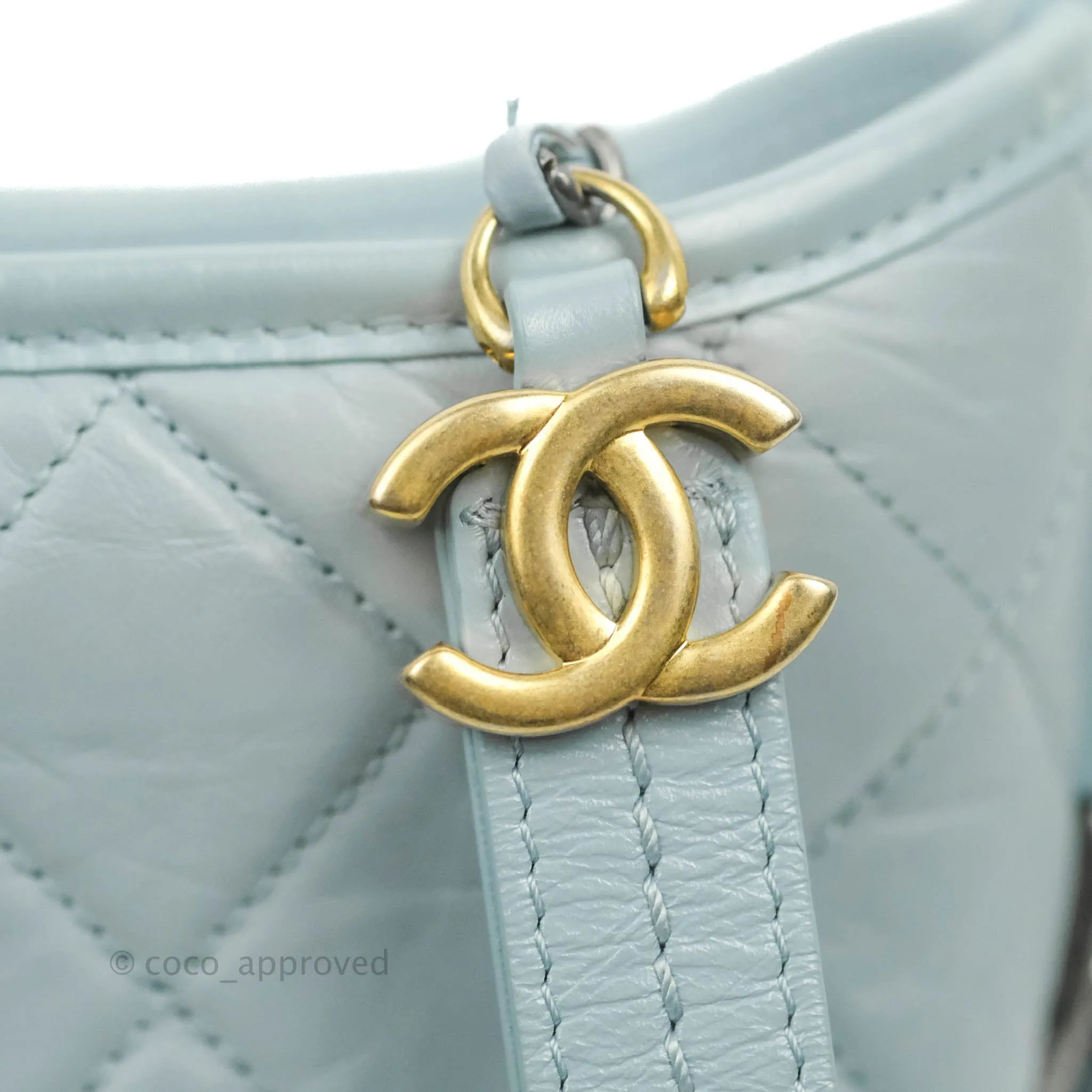 Chanel Small Gabrielle Hobo Light Blue Grey Aged Calfskin Mixed Hardware