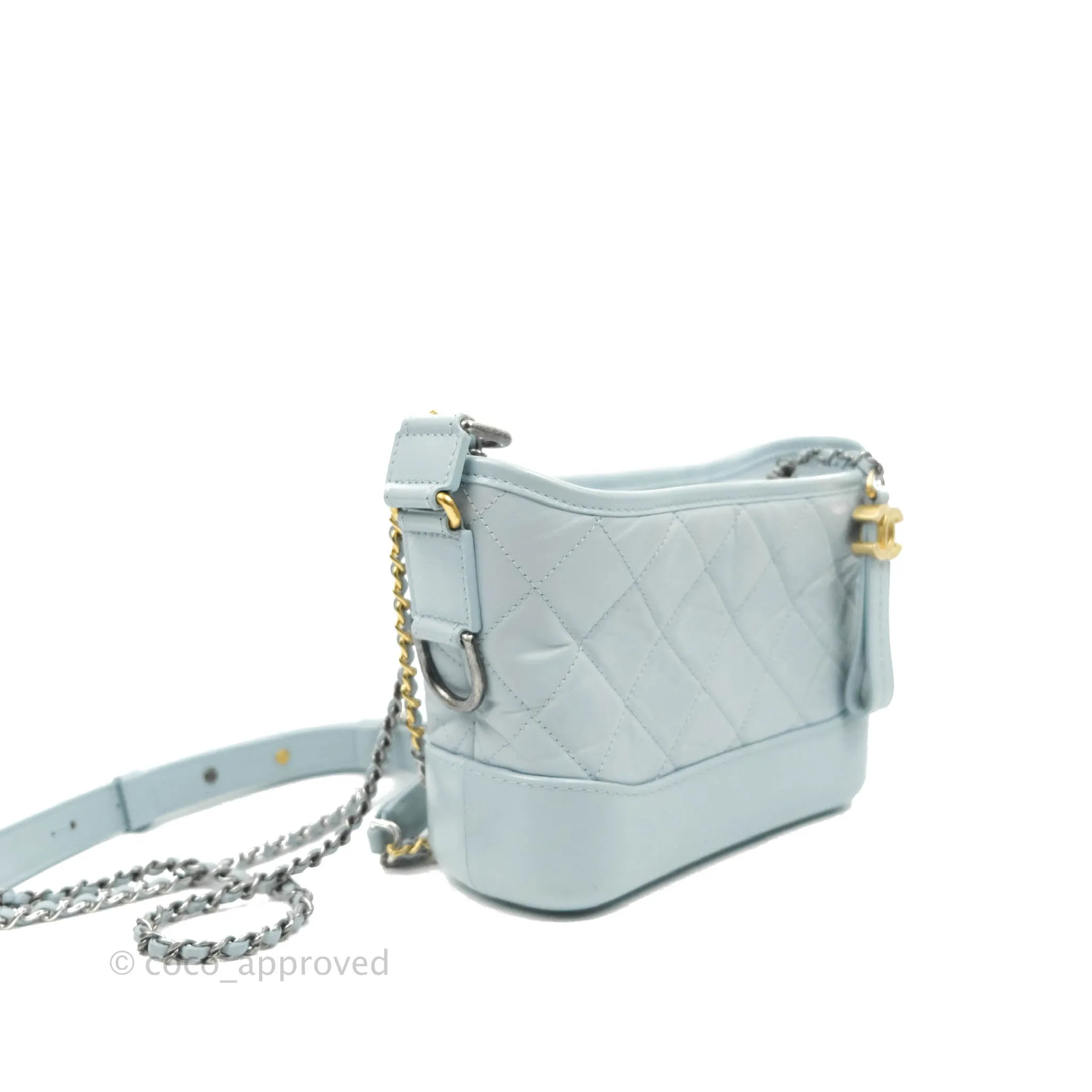 Chanel Small Gabrielle Hobo Light Blue Grey Aged Calfskin Mixed Hardware