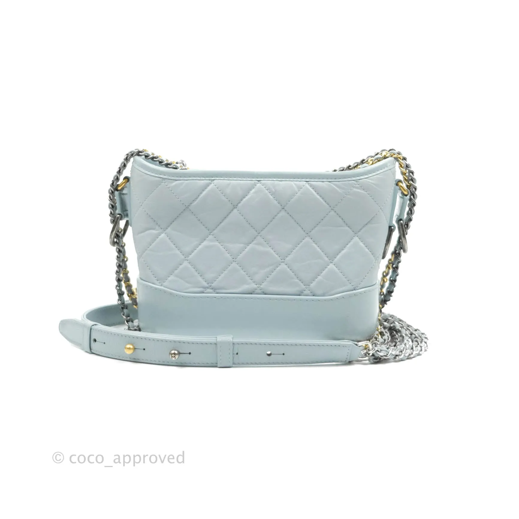 Chanel Small Gabrielle Hobo Light Blue Grey Aged Calfskin Mixed Hardware