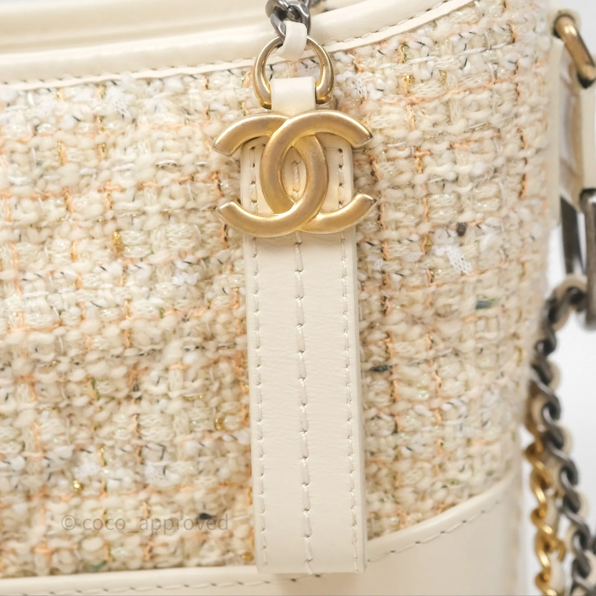 Chanel Small Gabrielle Hobo Quilted Ivory Tweed Aged Calfskin