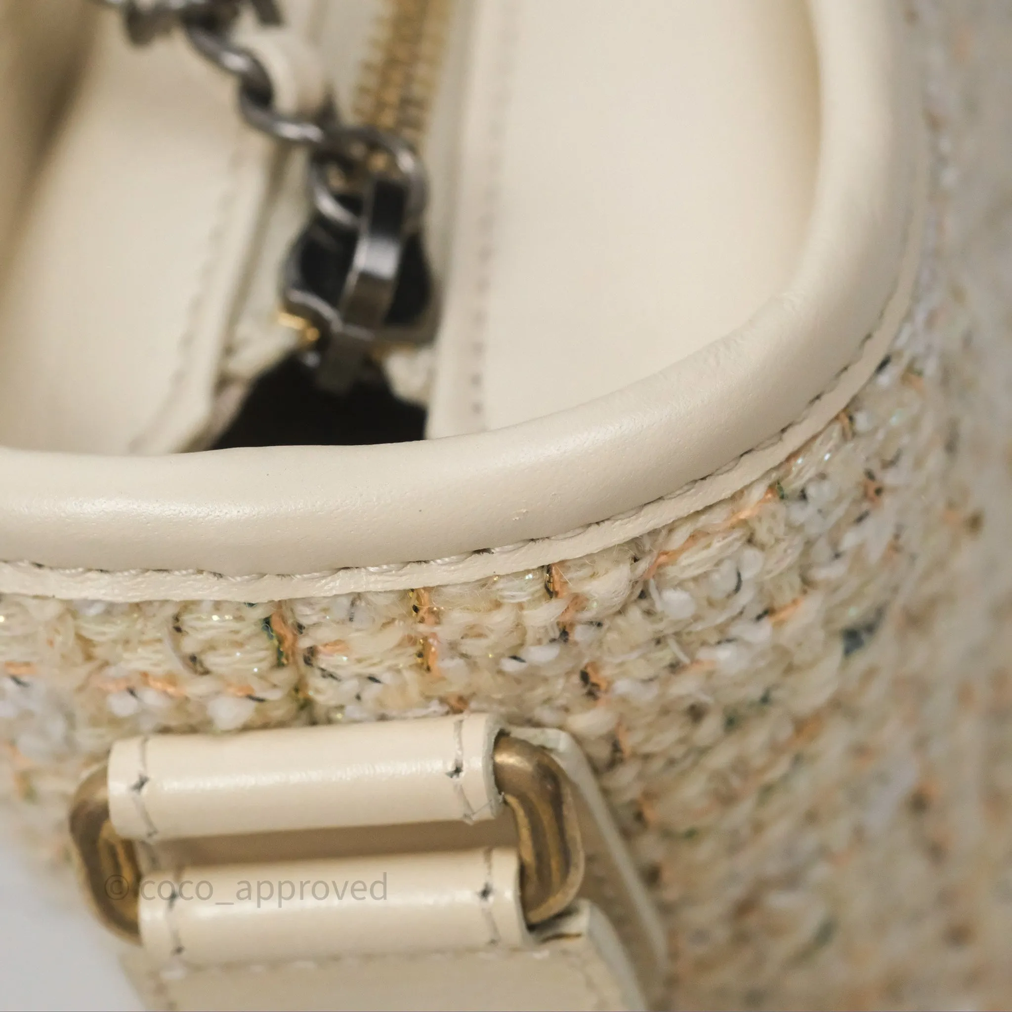 Chanel Small Gabrielle Hobo Quilted Ivory Tweed Aged Calfskin