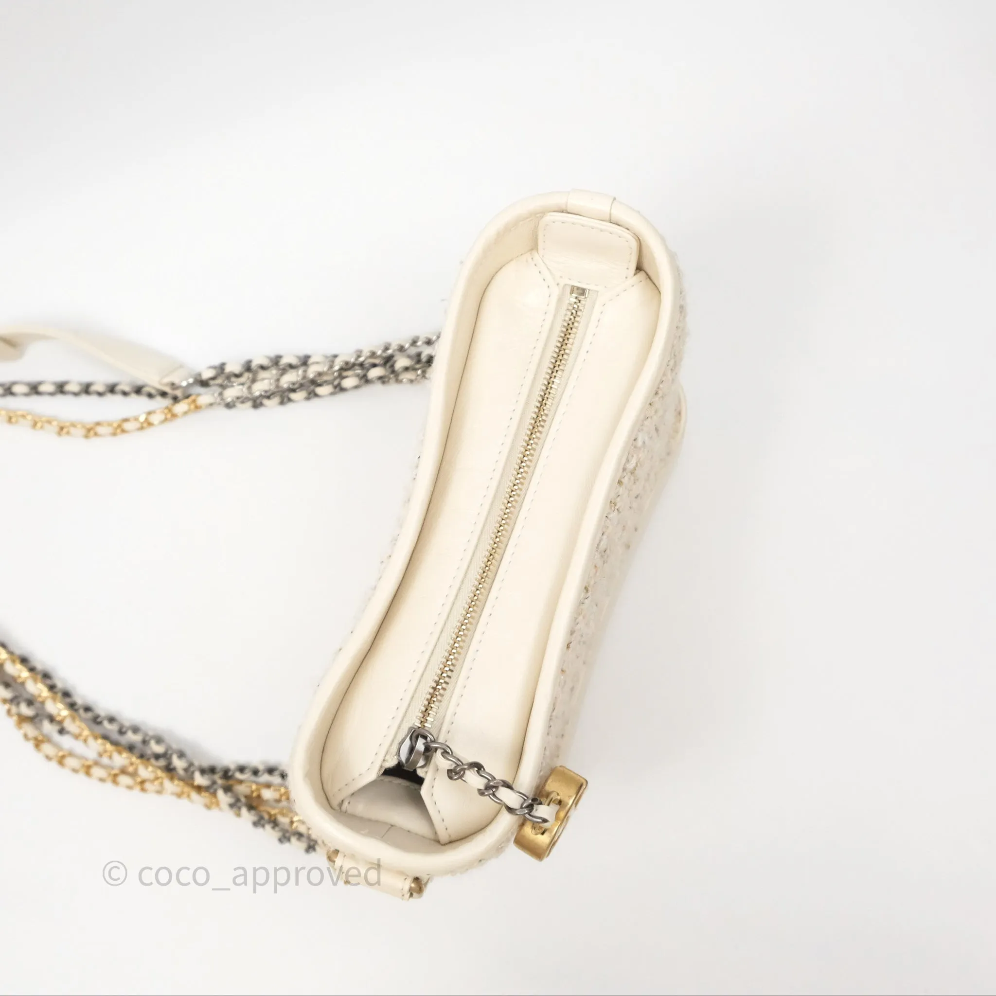 Chanel Small Gabrielle Hobo Quilted Ivory Tweed Aged Calfskin