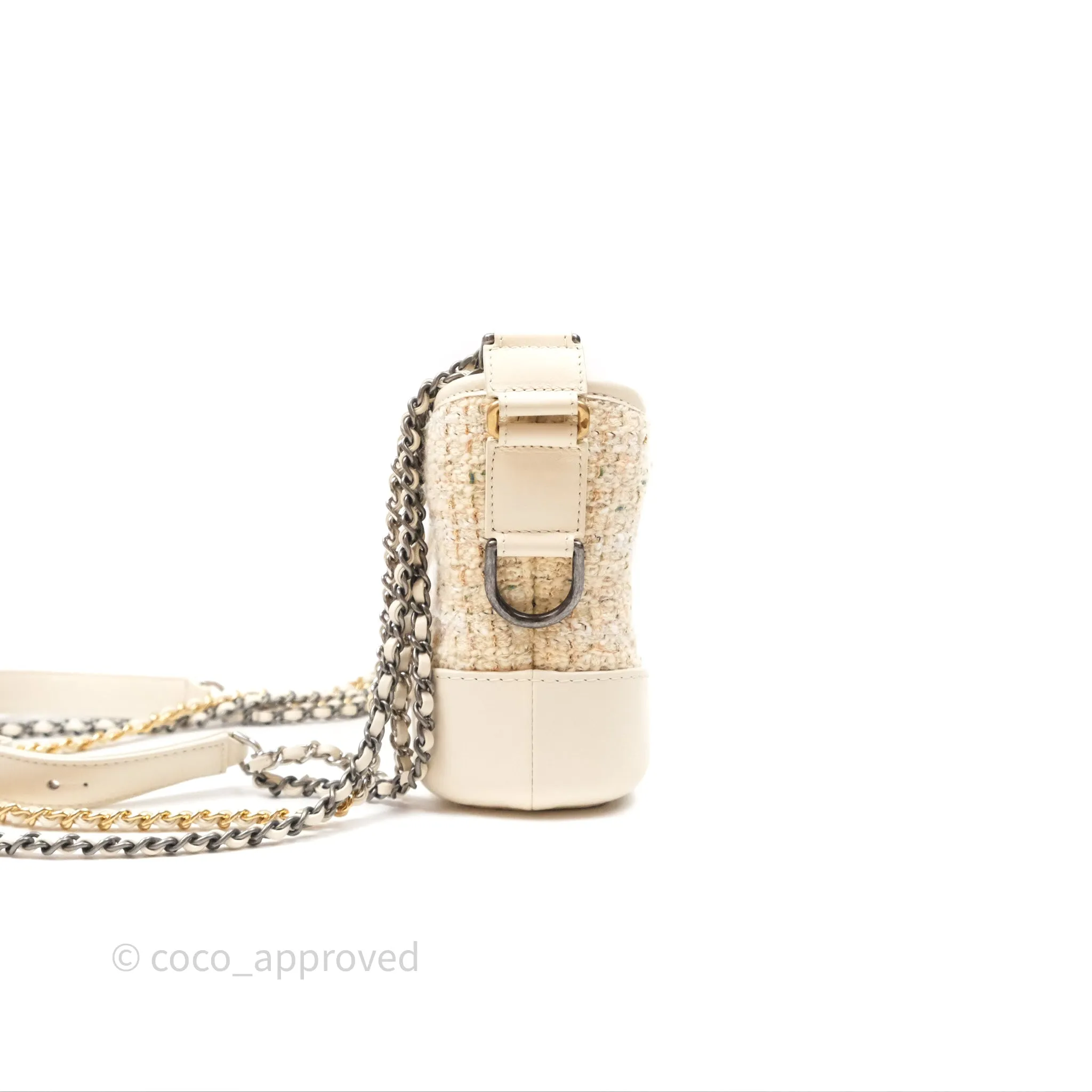 Chanel Small Gabrielle Hobo Quilted Ivory Tweed Aged Calfskin