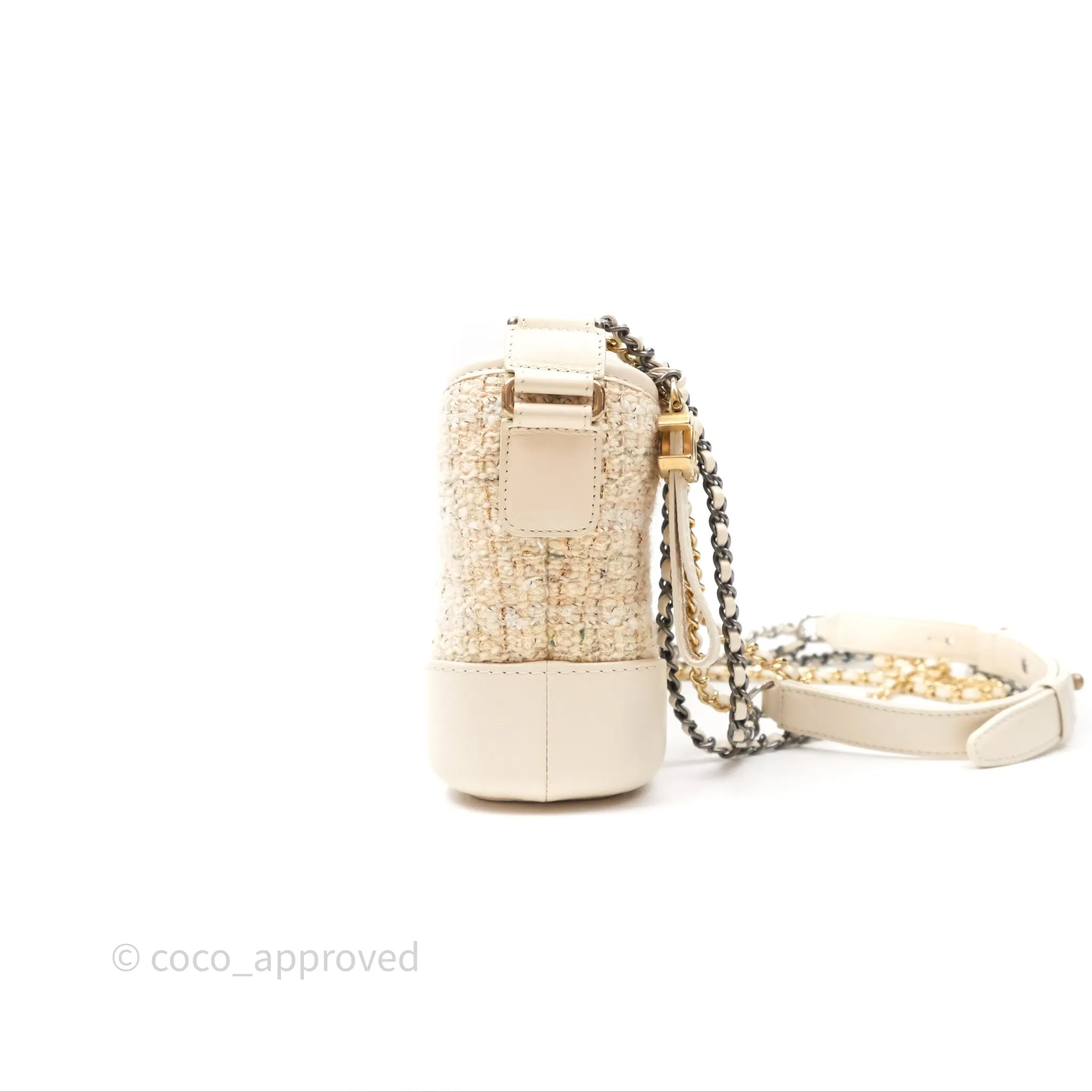 Chanel Small Gabrielle Hobo Quilted Ivory Tweed Aged Calfskin