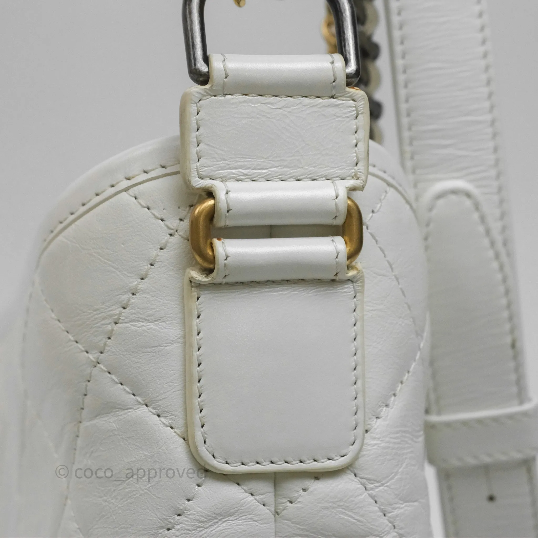 Chanel Small Gabrielle Hobo Quilted White Aged Calfskin