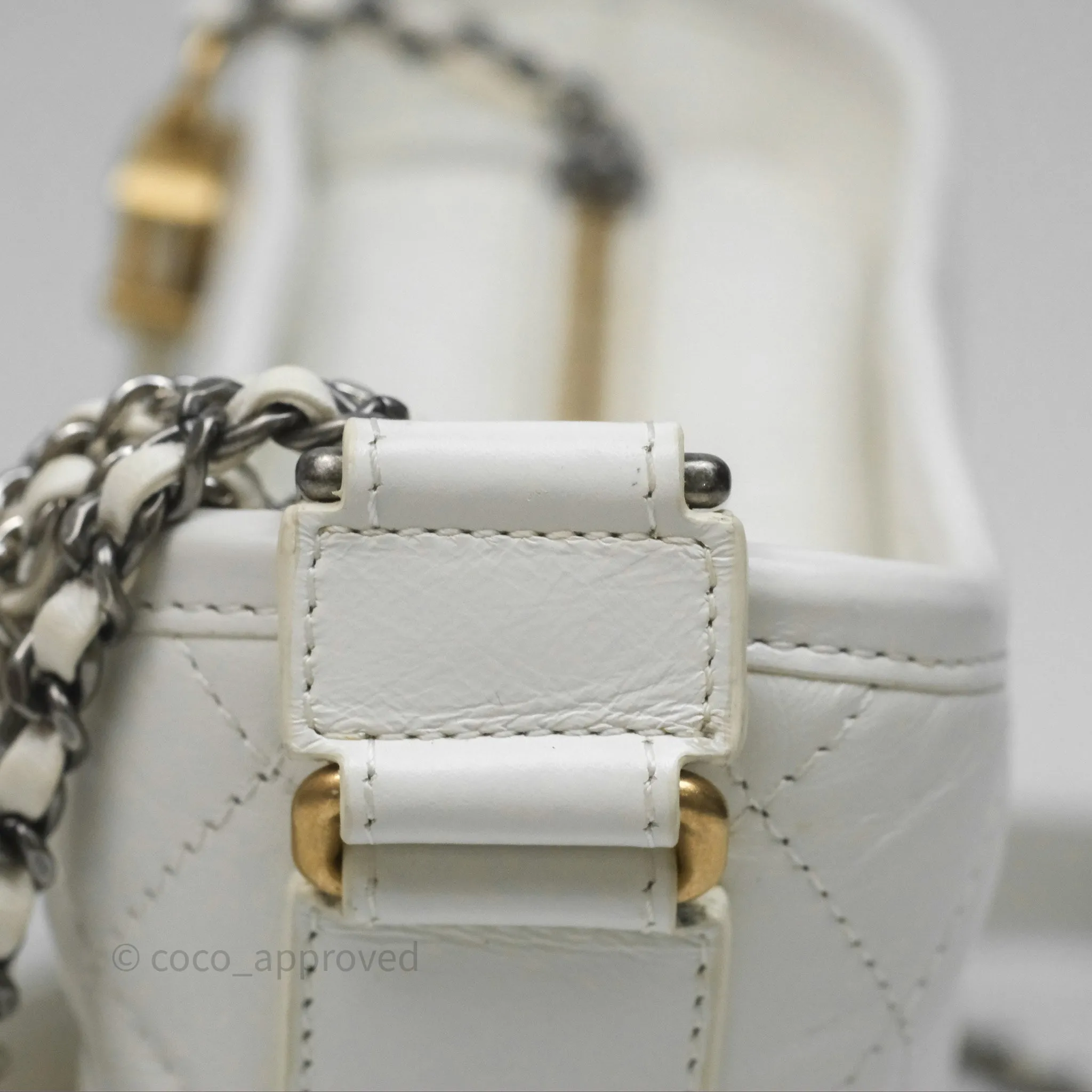 Chanel Small Gabrielle Hobo Quilted White Aged Calfskin