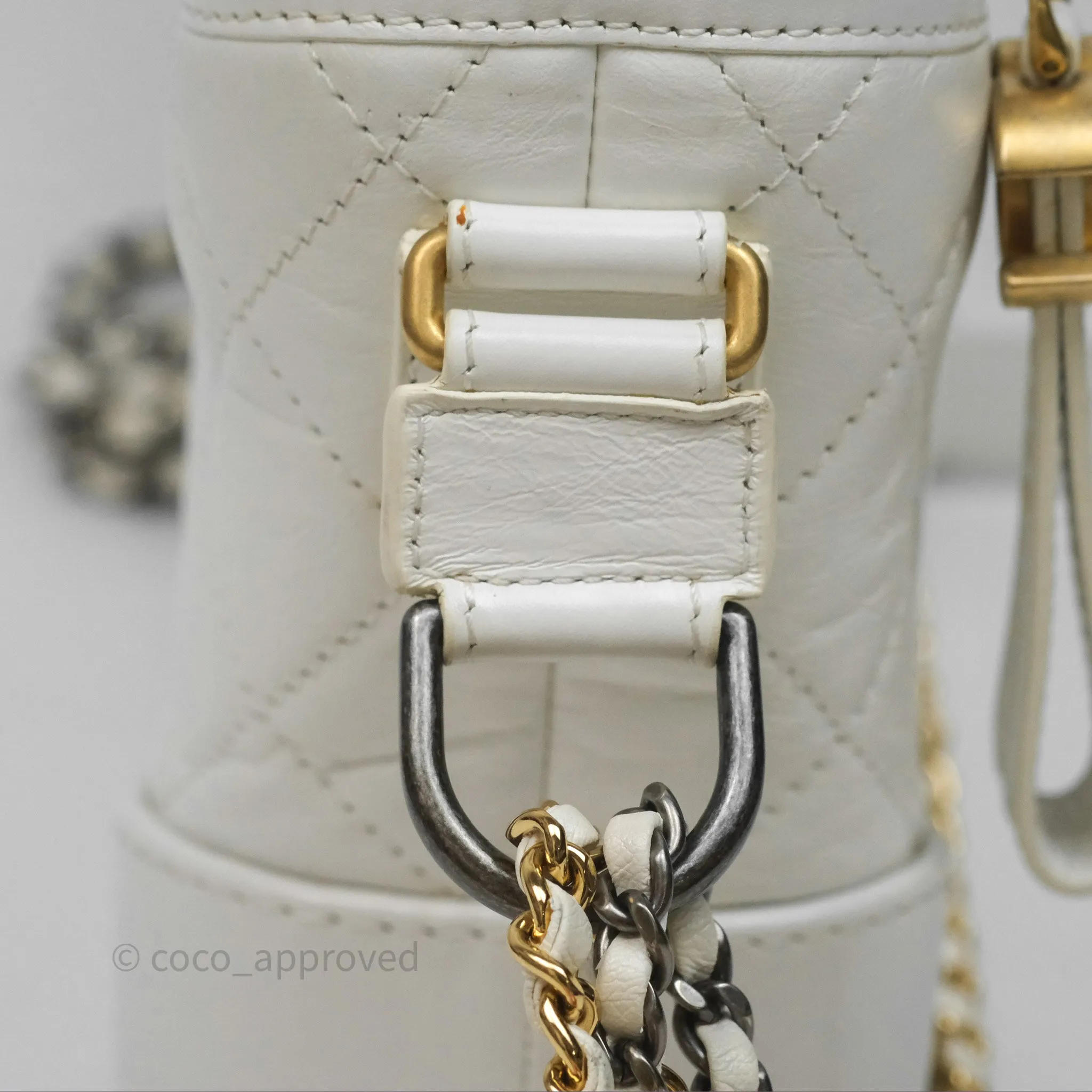 Chanel Small Gabrielle Hobo Quilted White Aged Calfskin