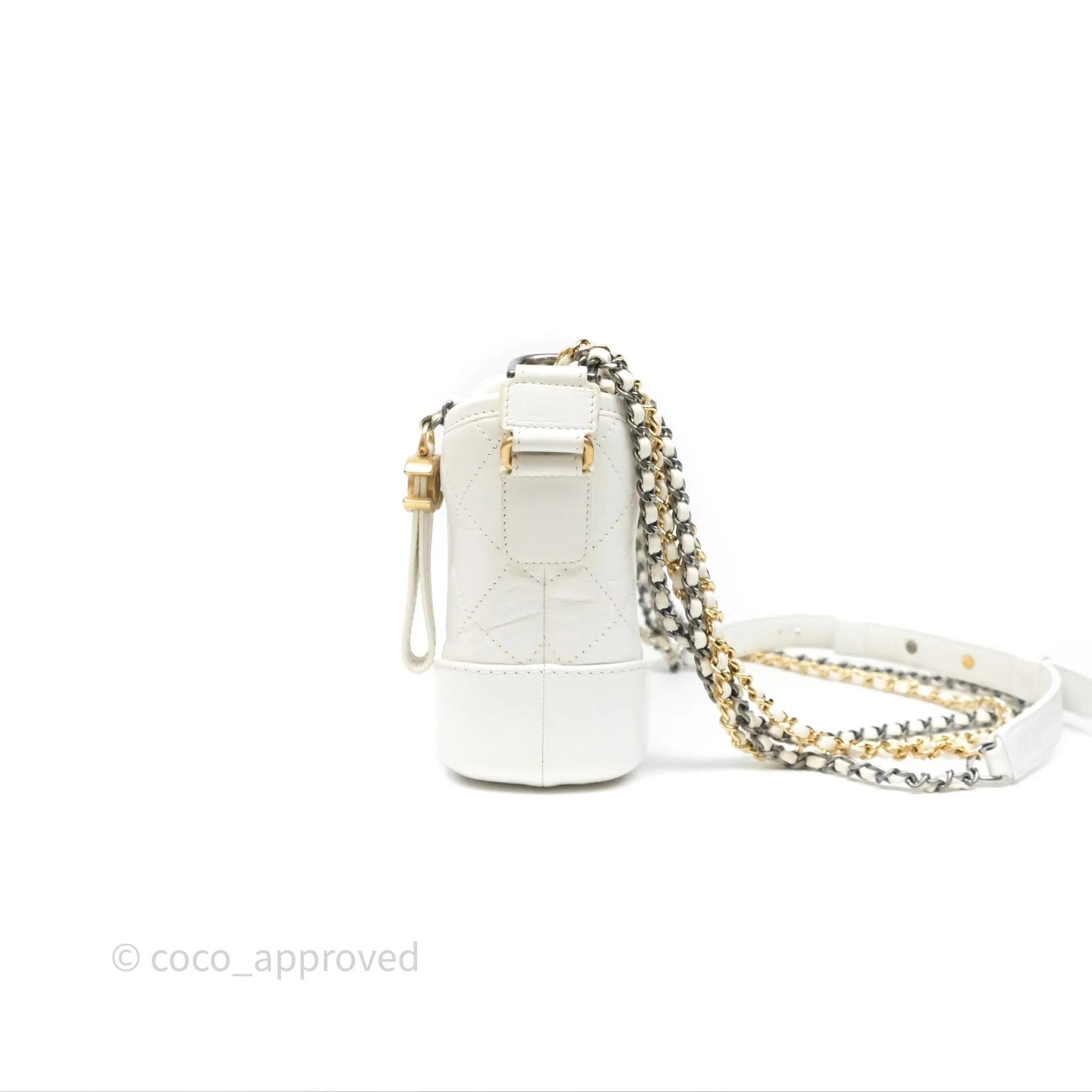 Chanel Small Gabrielle Hobo Quilted White Aged Calfskin