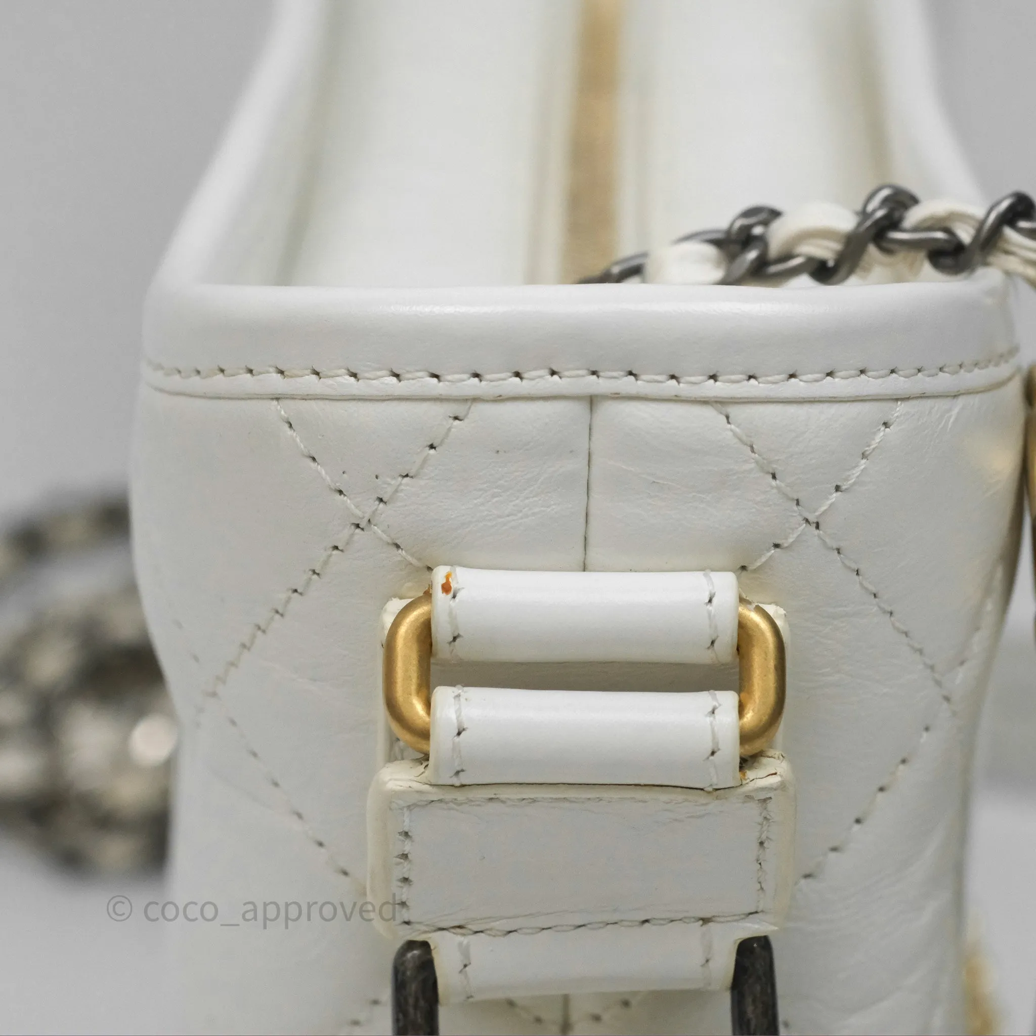 Chanel Small Gabrielle Hobo Quilted White Aged Calfskin