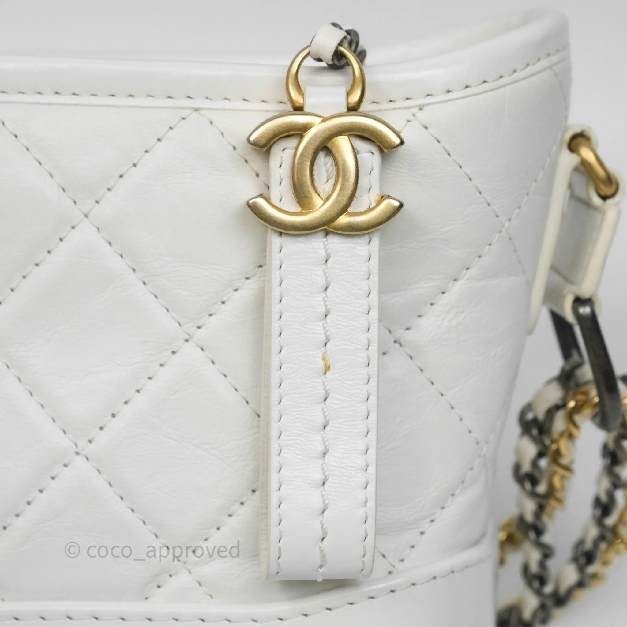 Chanel Small Gabrielle Hobo Quilted White Aged Calfskin