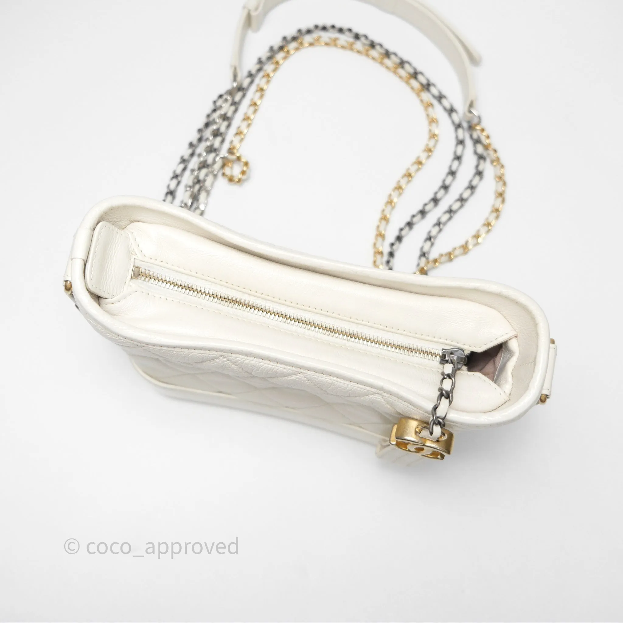 Chanel Small Gabrielle Hobo White Patent Goatskin Mixed Hardware